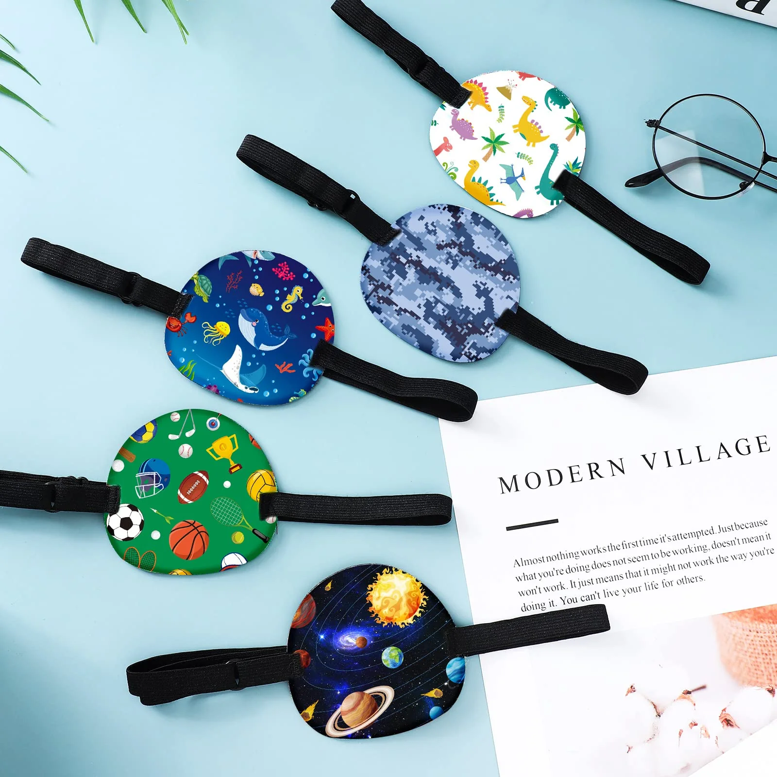 12 Pcs Eye Patches for Kids Adjustable Eye Patch Single Cute Reusable Cartoon Eyepatch with Elastic Strap Costume Accessories for Boys Funny Gifts Right or Left Eye Various Pattern - Image 3