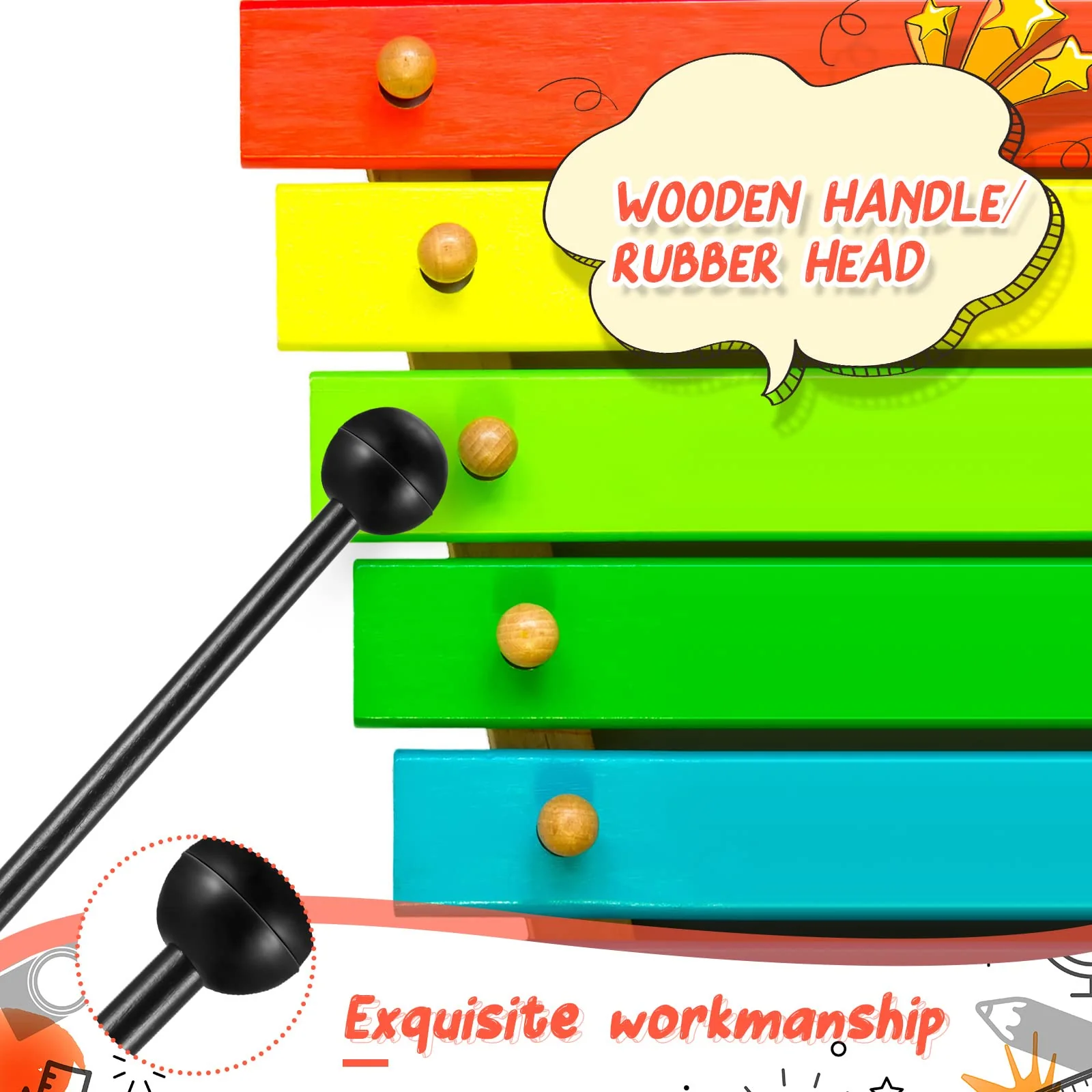 12 Pcs Glockenspiel Mallets Drum Mallets Percussion Xylophone Mallets 8.5 Inch Wood Mallets Percussion Sticks Rubber Head with Storage Bag for Xylophone Glockenspiel Marimba Bell Chime - Image 3