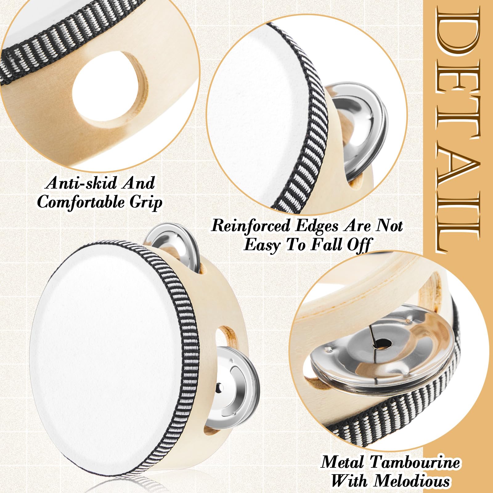 12 Pcs Wedding Tambourine Drum for Adults Hand Held Percussion Gift Wood Metal Jingles Musical Educational Drum Instrument for Church Wedding Party Games(White,4 Inch) 4 Inch White - Image 3
