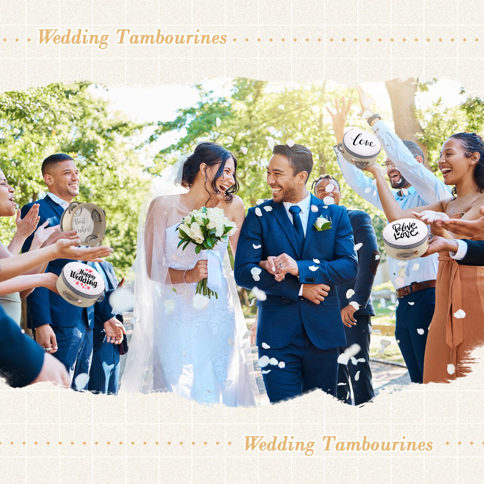12 Pcs Wedding Tambourine Drum for Adults Hand Held Percussion Gift Wood Metal Jingles Musical Educational Drum Instrument for Church Wedding Party Games(White,4 Inch) 4 Inch White - Image 5
