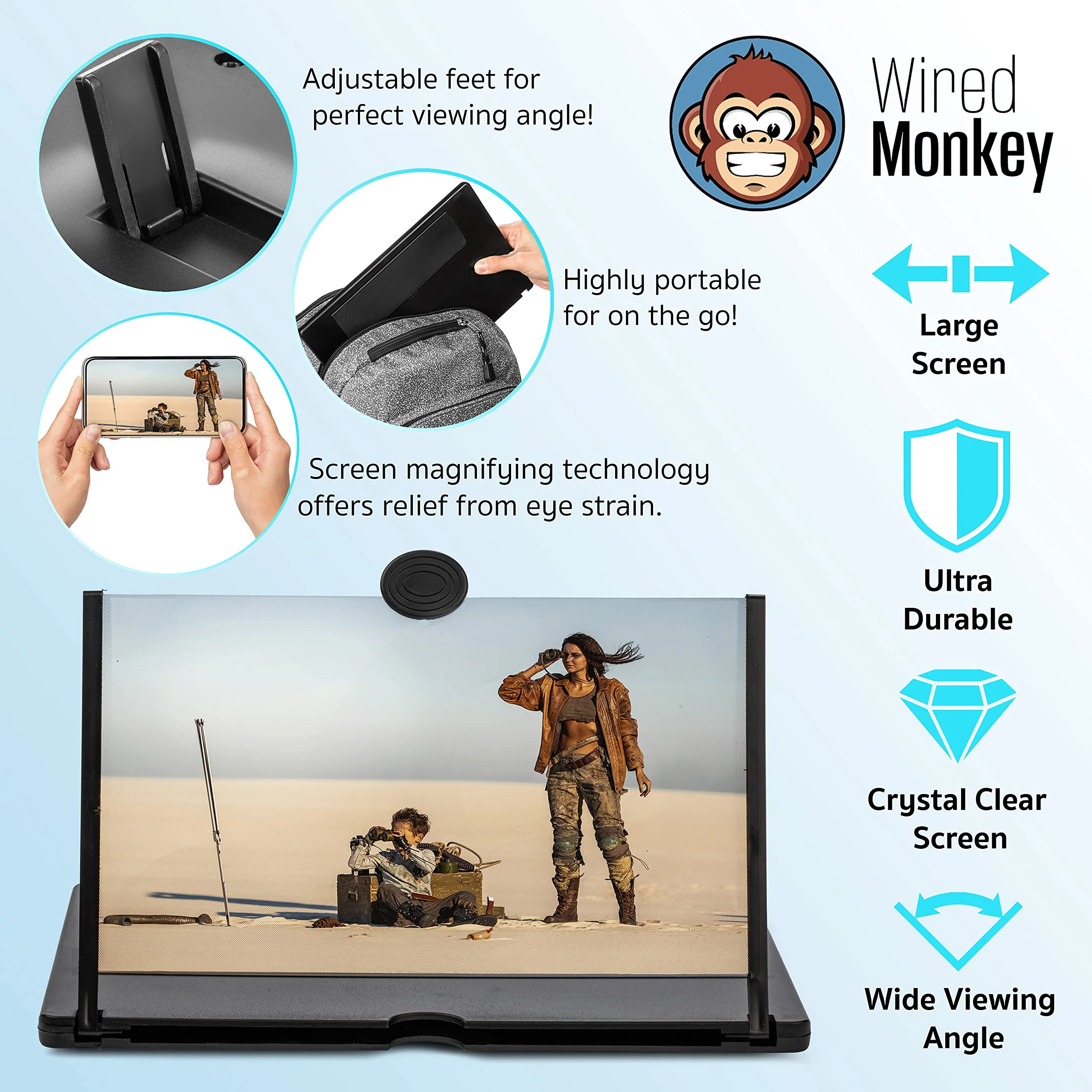 12" Phone Screen Magnifier - 3D Screen Magnifier for Cell Phone - Universal Smartphone Magnifying Screen - Thin and Portable Mobile Phone Screen Amplifier - Compatible with iPhone (Black, 12 inch) Black - Image 3