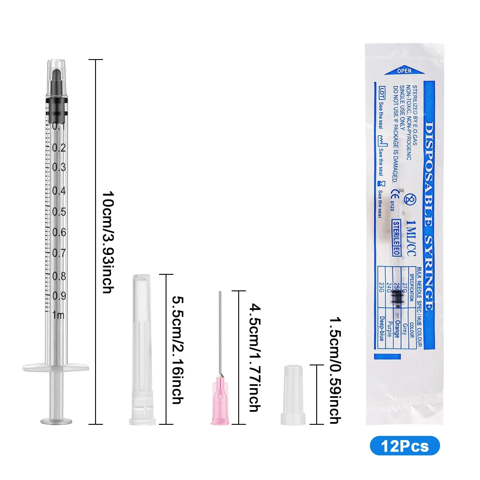12-Piece 1 ml Syringe Set with Luer Plastic Syringe Set with Blunt Needles for Refilling, Measuring Oil, Glue, Liquids, Pets, Scientific Laboratories Syringe with Needle - Image 2