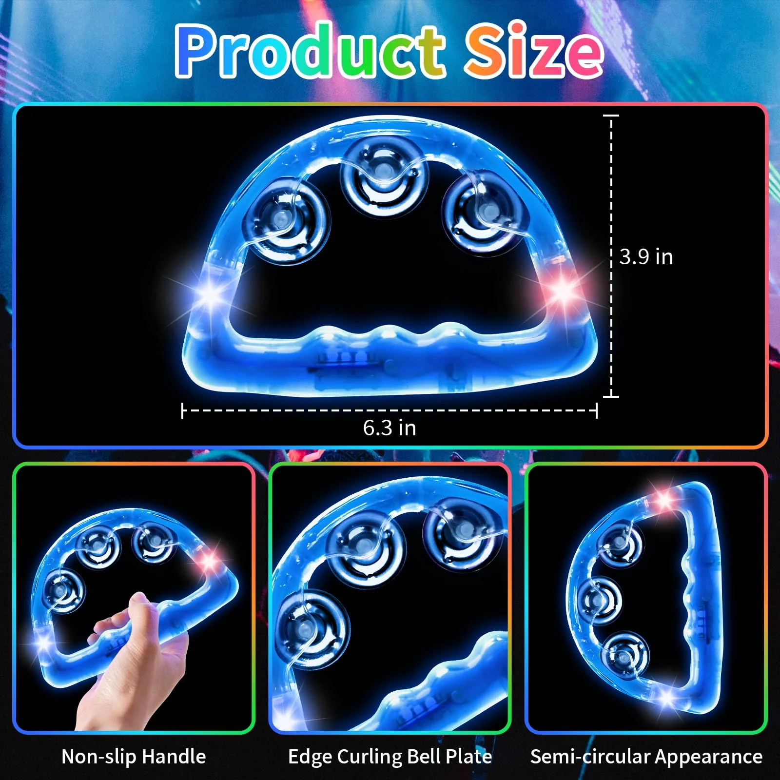 12 Pieces Light Up Tambourine, LED Tambourines for Adults Kids, Musical Flashing Tambourine Glow Tambourines Handheld Percussion Instrument for Wedding Party - Image 2