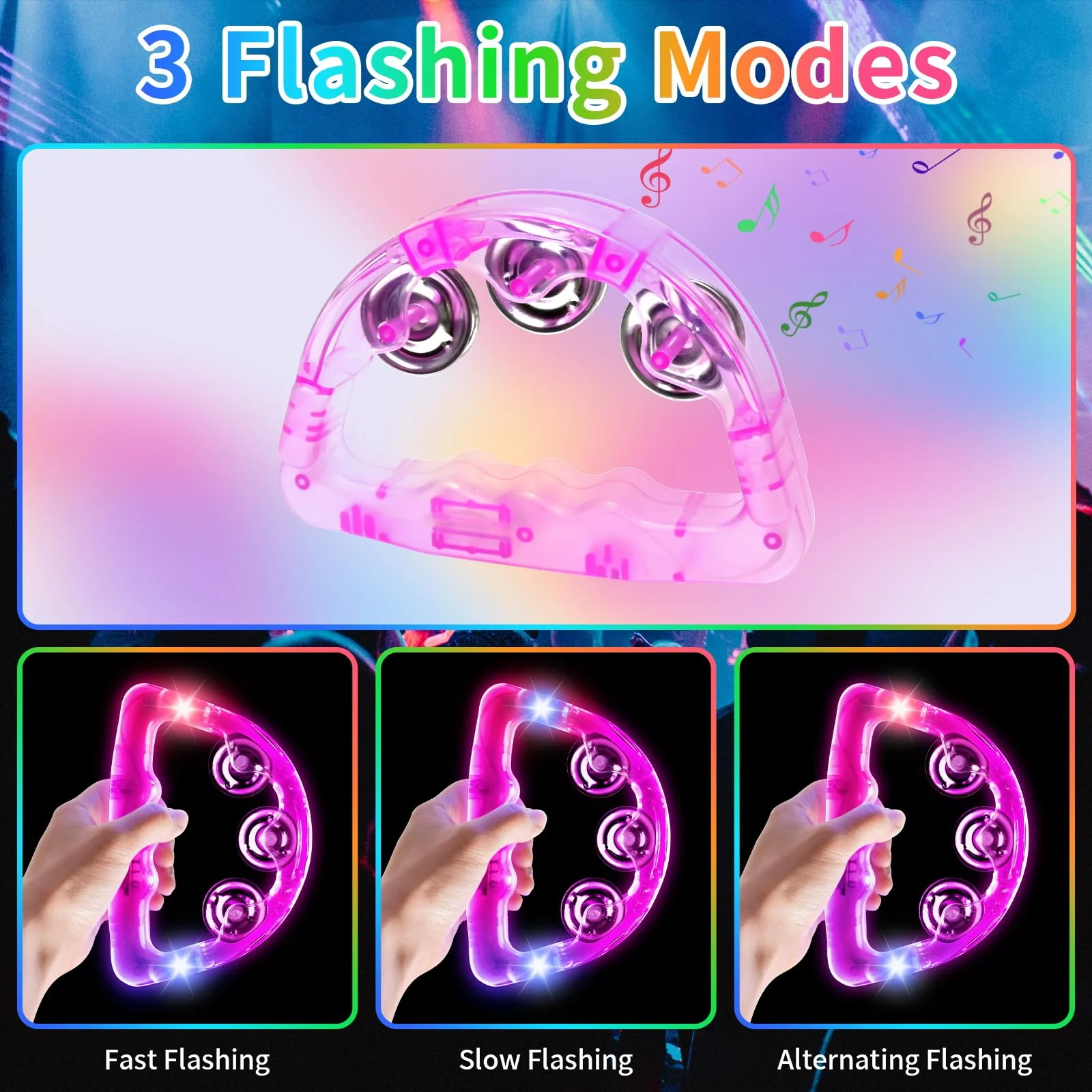 12 Pieces Light Up Tambourine, LED Tambourines for Adults Kids, Musical Flashing Tambourine Glow Tambourines Handheld Percussion Instrument for Wedding Party - Image 3