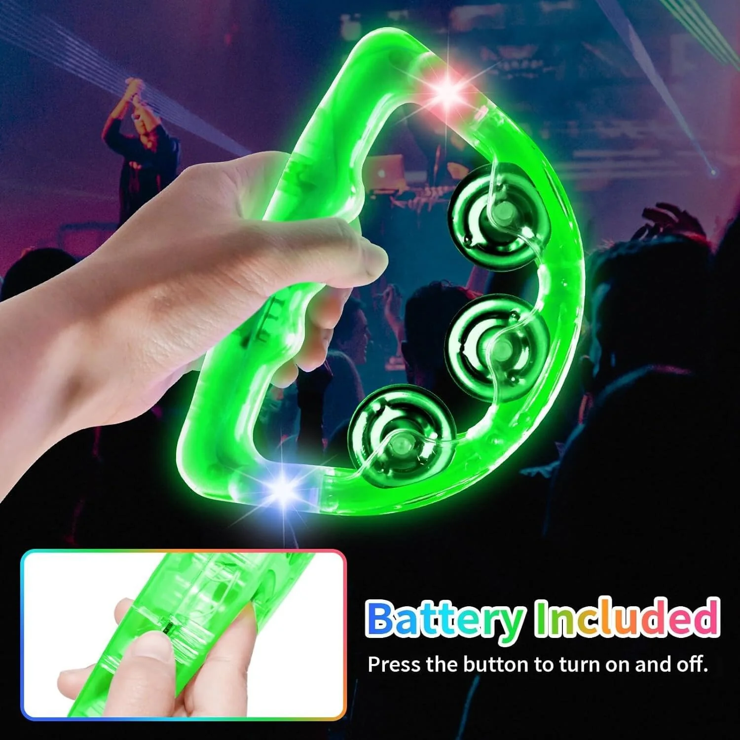 12 Pieces Light Up Tambourine, LED Tambourines for Adults Kids, Musical Flashing Tambourine Glow Tambourines Handheld Percussion Instrument for Wedding Party - Image 4