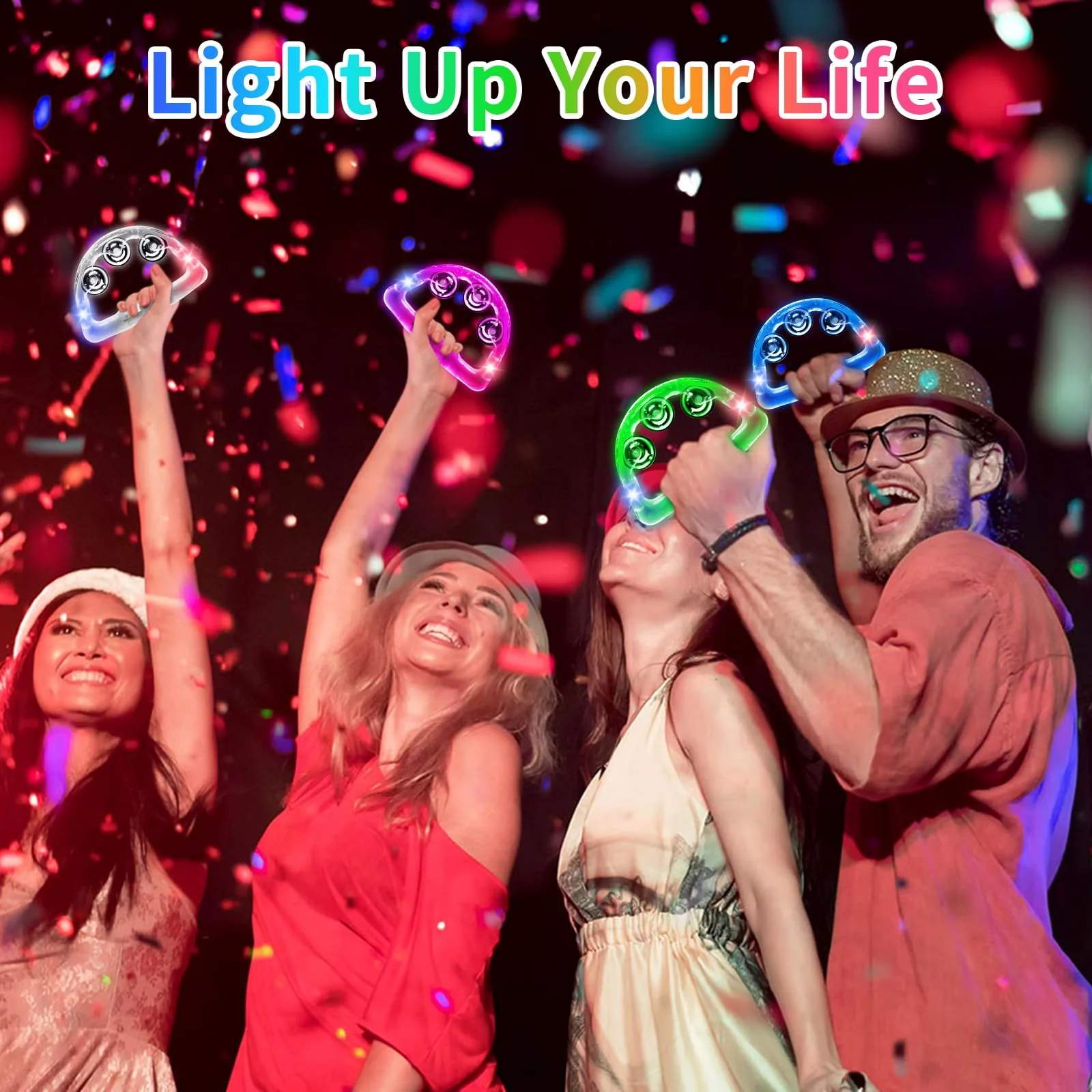 12 Pieces Light Up Tambourine, LED Tambourines for Adults Kids, Musical Flashing Tambourine Glow Tambourines Handheld Percussion Instrument for Wedding Party - Image 6