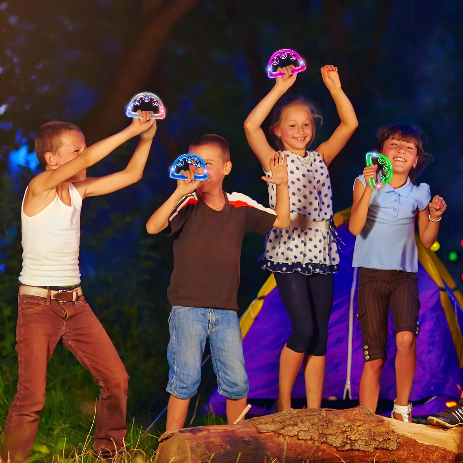 12 Pieces Light Up Tambourine, LED Tambourines for Adults Kids, Musical Flashing Tambourine Glow Tambourines Handheld Percussion Instrument for Wedding Party - Image 7