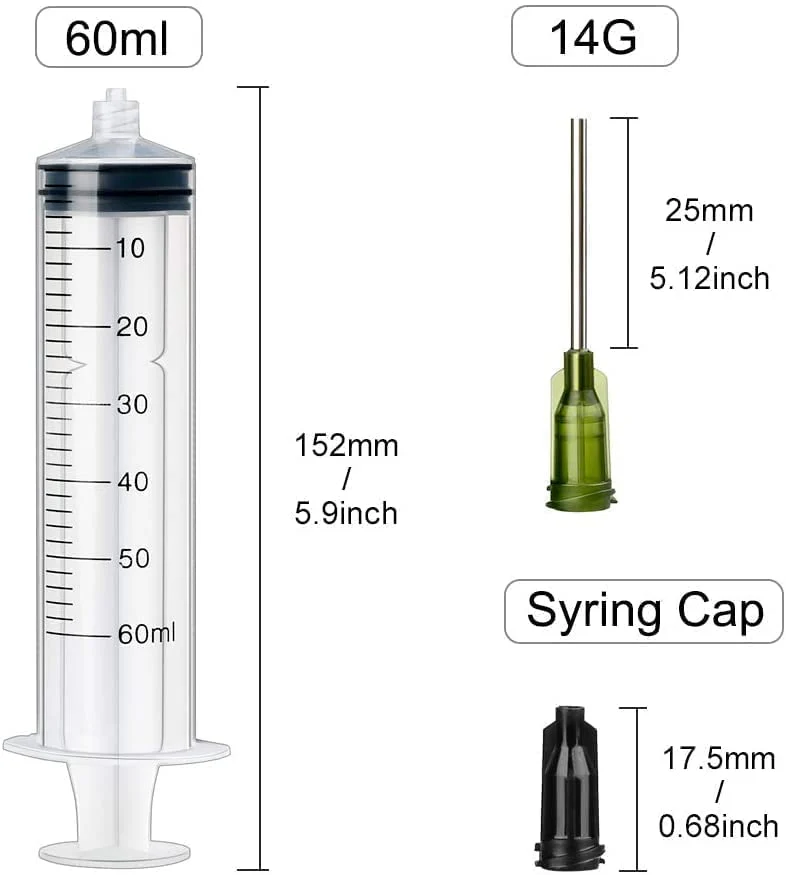 12 Plastic Syringes, 60 ml, Plastic Syringes with Cap, Dosing Syringe with Needle, Reusable Small Plastic Syringe for Liquid Measurement and Dispensing, Industrial, Animal Feeding - Image 2