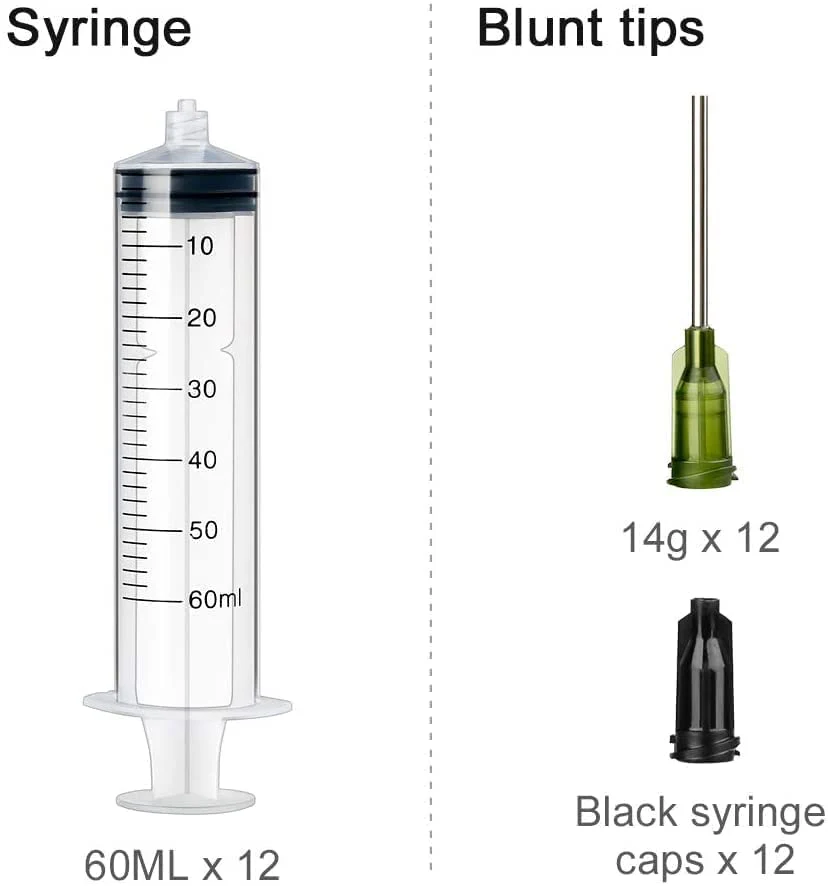 12 Plastic Syringes, 60 ml, Plastic Syringes with Cap, Dosing Syringe with Needle, Reusable Small Plastic Syringe for Liquid Measurement and Dispensing, Industrial, Animal Feeding - Image 4