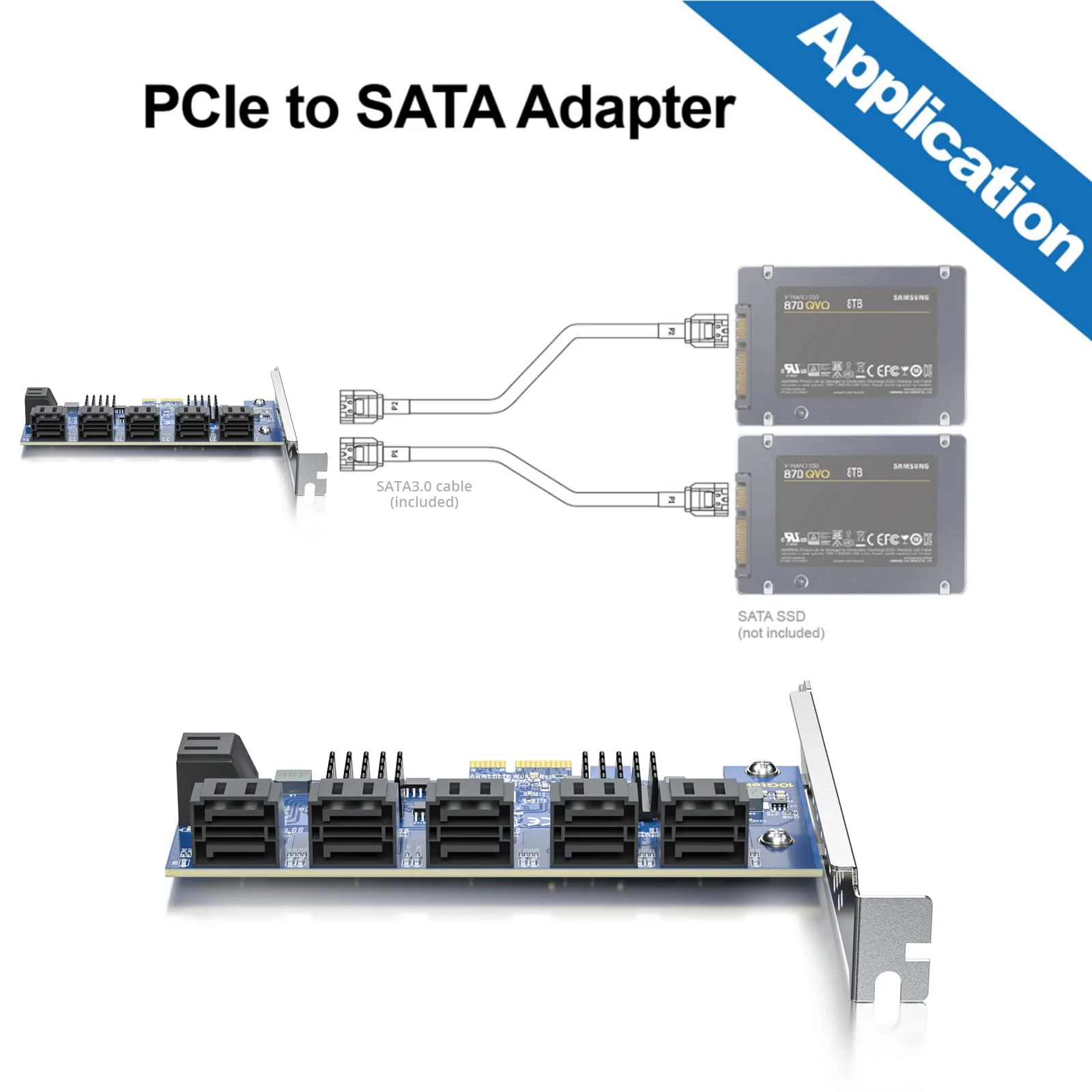 12 Port PCIe SATA Card, SATA3.0 Expansion Card, X1, with 12 SATA cable, Support SSD and HDD 12-Port, PCI-e X1 - Image 4
