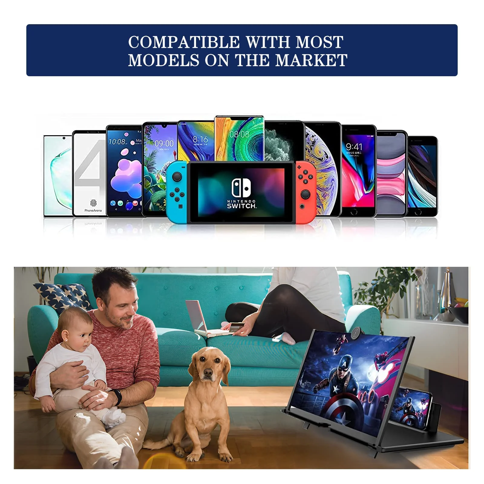 12" Screen Magnifier for Smartphone 3D HD Mobile Phone Screen Magnifier Video Expandable HD Screen Foldable for Watching Movies Videos, Playing Games, for All Smartphones（Black） 12" - Image 3