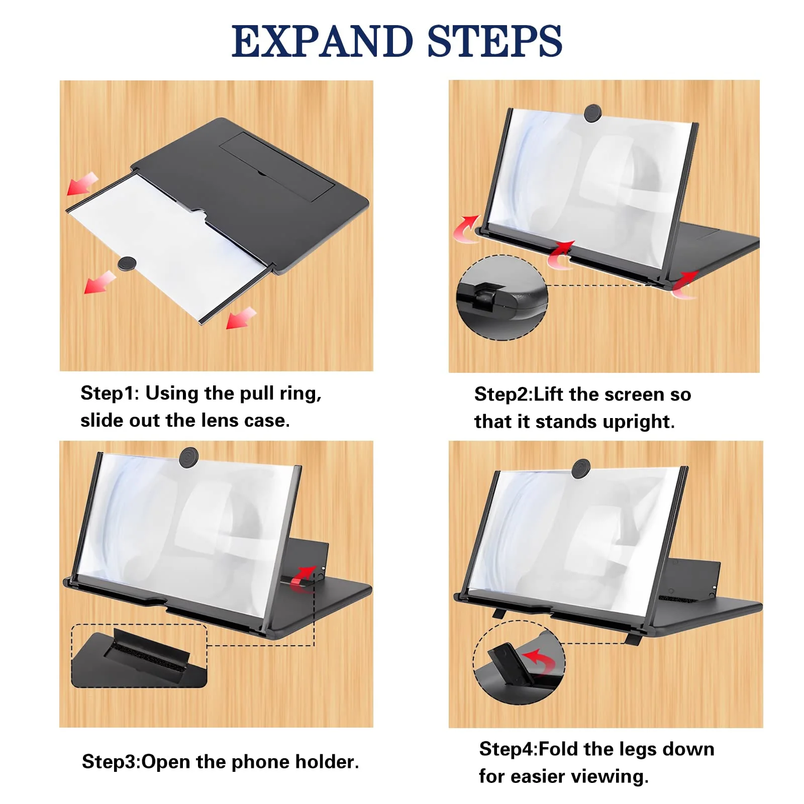 12" Screen Magnifier for Smartphone 3D HD Mobile Phone Screen Magnifier Video Expandable HD Screen Foldable for Watching Movies Videos, Playing Games, for All Smartphones（Black） 12" - Image 4