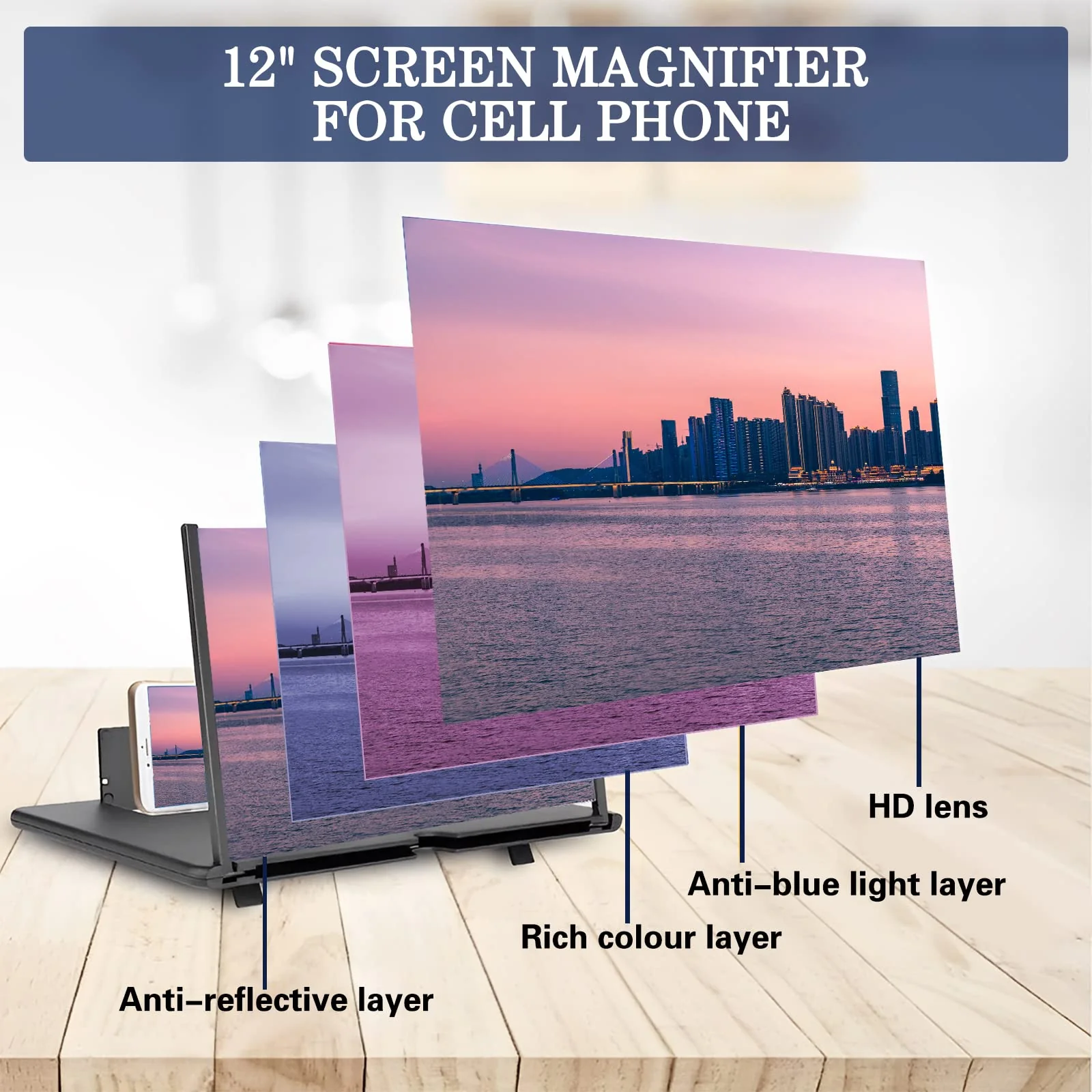 12" Screen Magnifier for Smartphone 3D HD Mobile Phone Screen Magnifier Video Expandable HD Screen Foldable for Watching Movies Videos, Playing Games, for All Smartphones（Black） 12" - Image 5