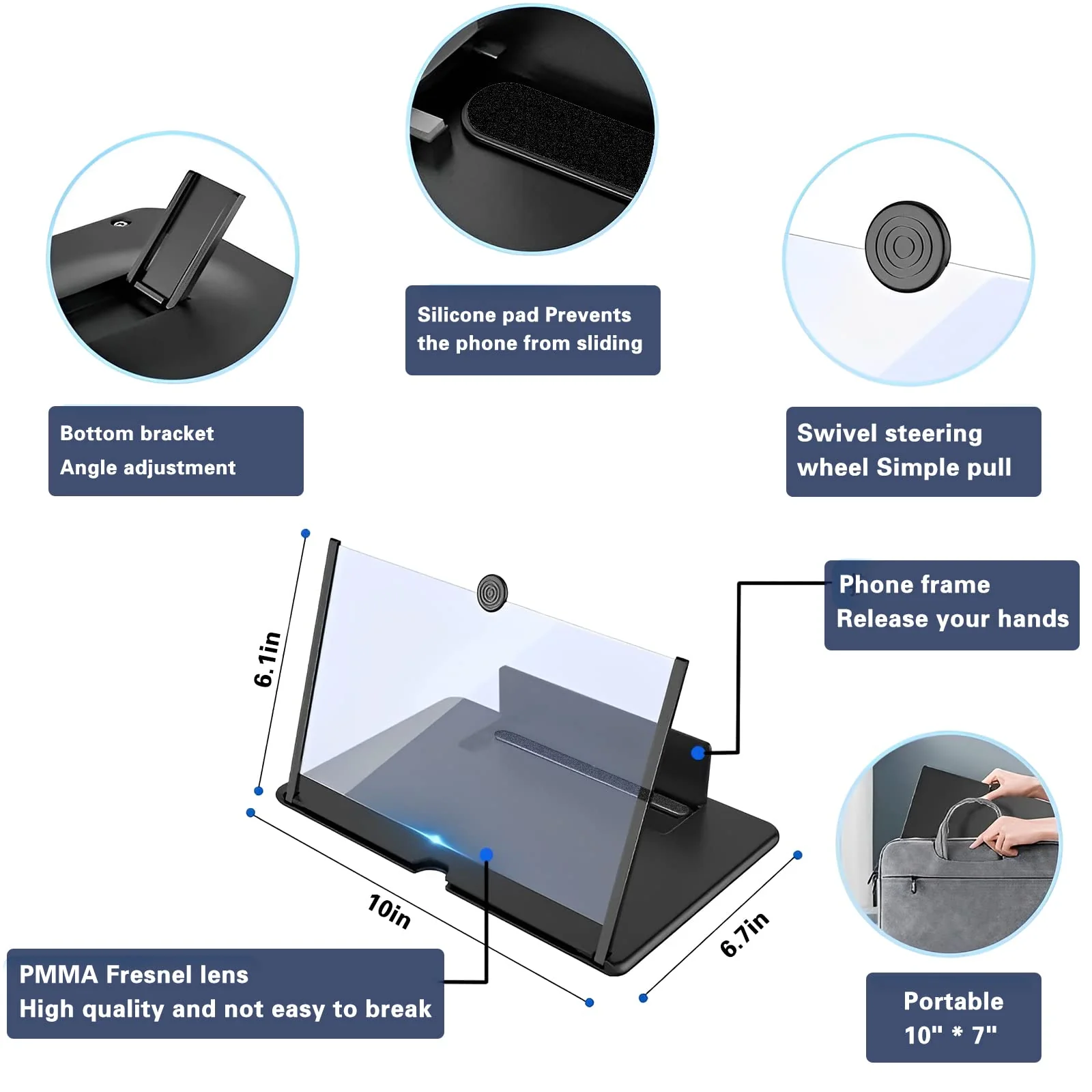 12" Screen Magnifier for Smartphone 3D HD Mobile Phone Screen Magnifier Video Expandable HD Screen Foldable for Watching Movies Videos, Playing Games, for All Smartphones（Black） 12" - Image 6