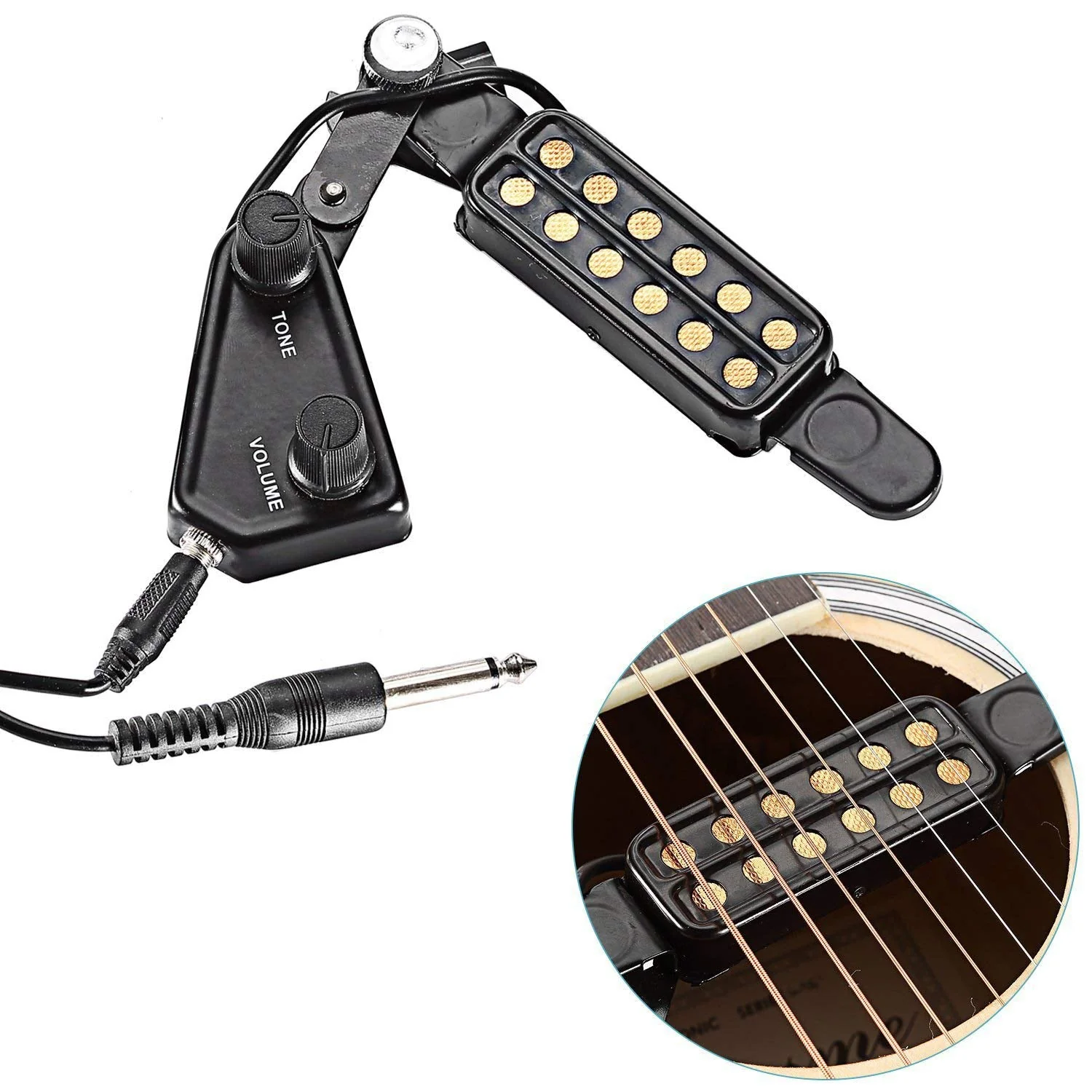 12 SoundHole Guitar Pickup Acoustic Electric Transducer for Acoustic Guitar Magnetic Preamplifier with Tone and Volume Control, Cable Length 10 ft - Image 2