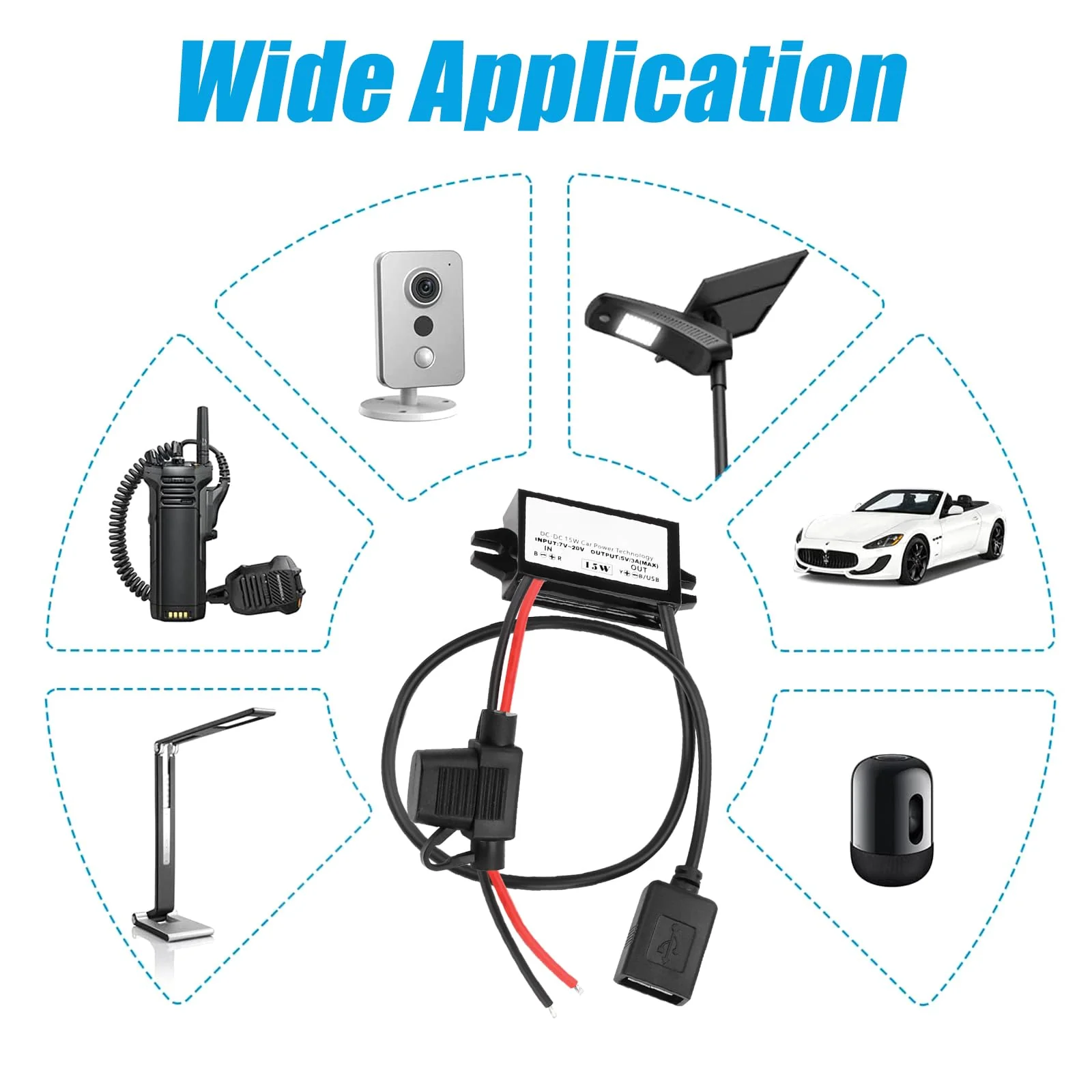 12 V to USB, 12 V to 5 V USB adapter, DC buck converter module 3 A 15 W DC to DC car power converter adapter with fuse (single USB) Single USB with fuse - Image 6