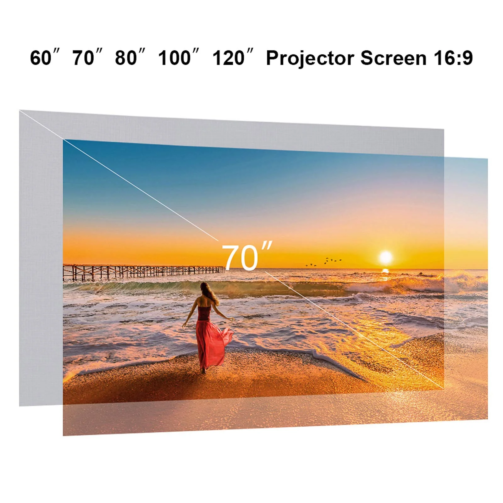120-inch Portable Projector Screen HD 16:9 Frameless Video Projection Screen Foldable Wall Mounted for Home Theater Office Movies 120-inch - Image 2