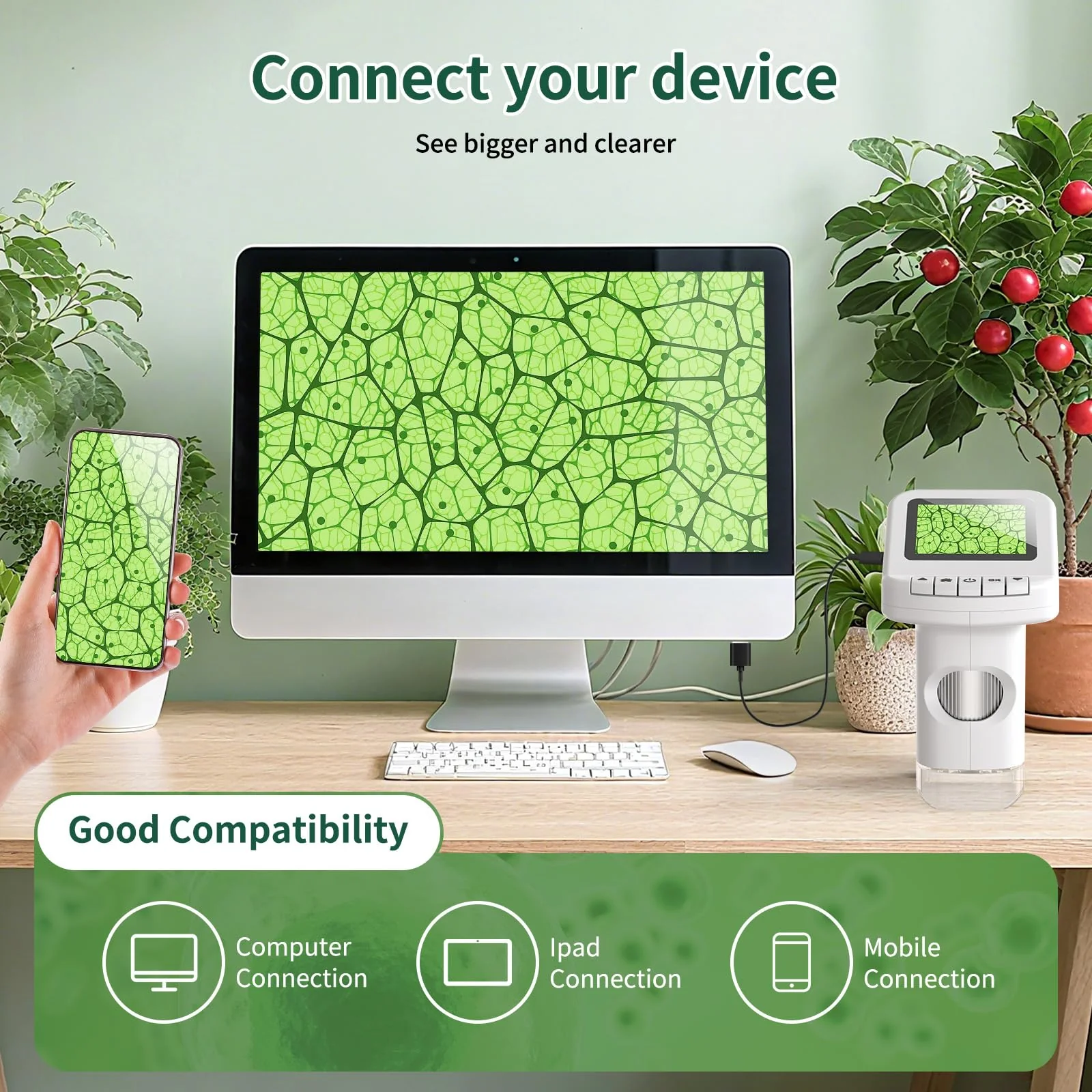 1200X Handheld Portable Microscope for Kids Digital Scope 2.0" Screen Rechargeable STEM Toy Slide Kit Pocket Science Gift for Children Ages 6-12 Students (White) White - Image 5