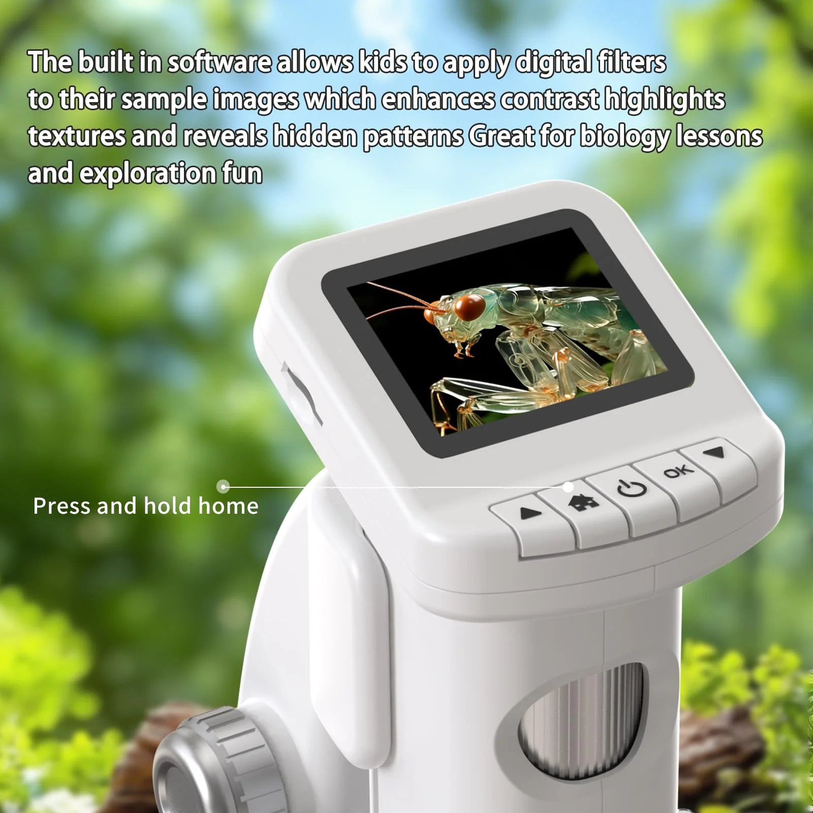 1200X Handheld Portable Microscope for Kids Digital Scope 2.0" Screen Rechargeable STEM Toy Slide Kit Pocket Science Gift for Children Ages 6-12 Students (White) White - Image 7