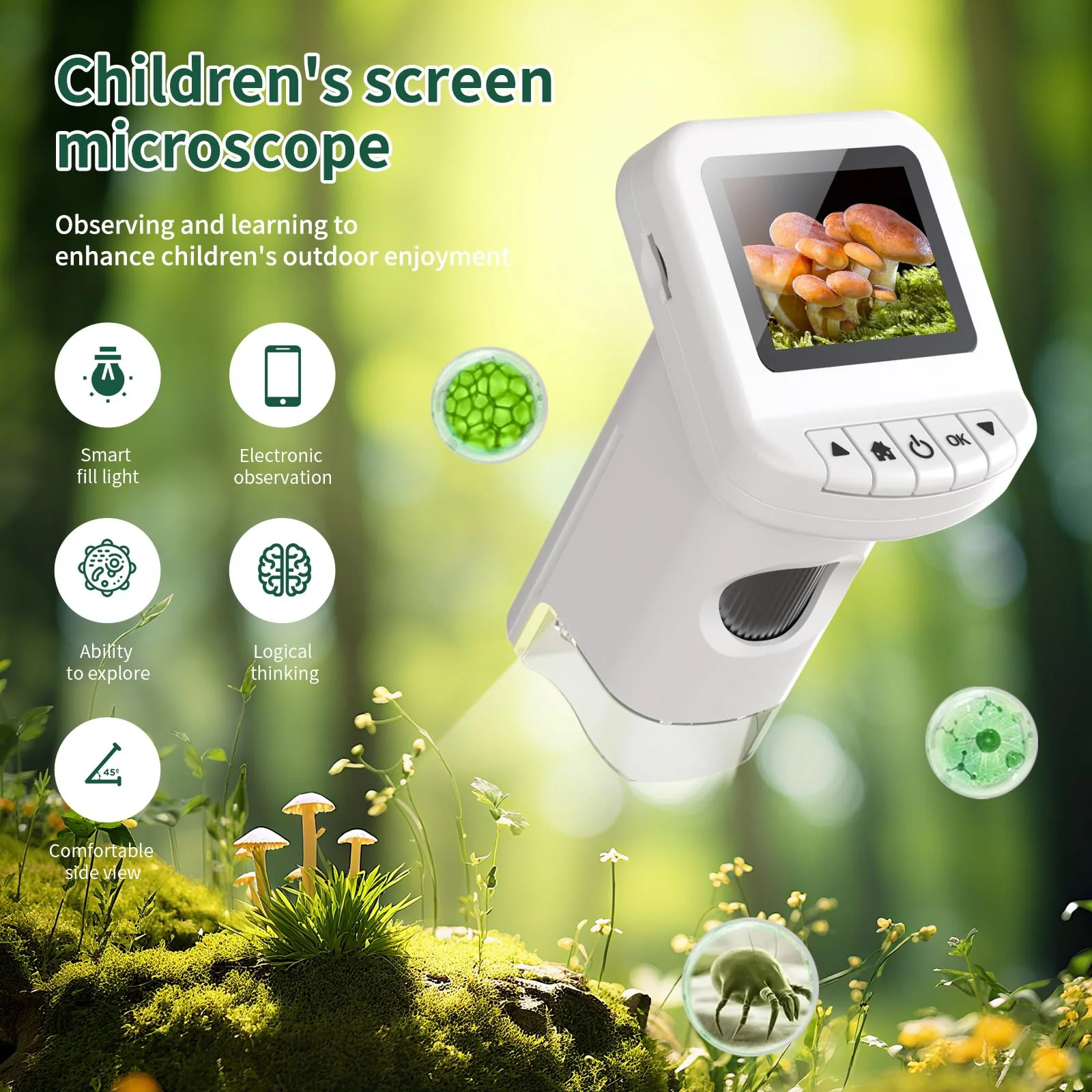 1200X Handheld Portable Microscope for Kids Digital Scope 2.0" Screen Rechargeable STEM Toy Slide Kit Pocket Science Gift for Children Ages 6-12 Students (White) White - Image 8