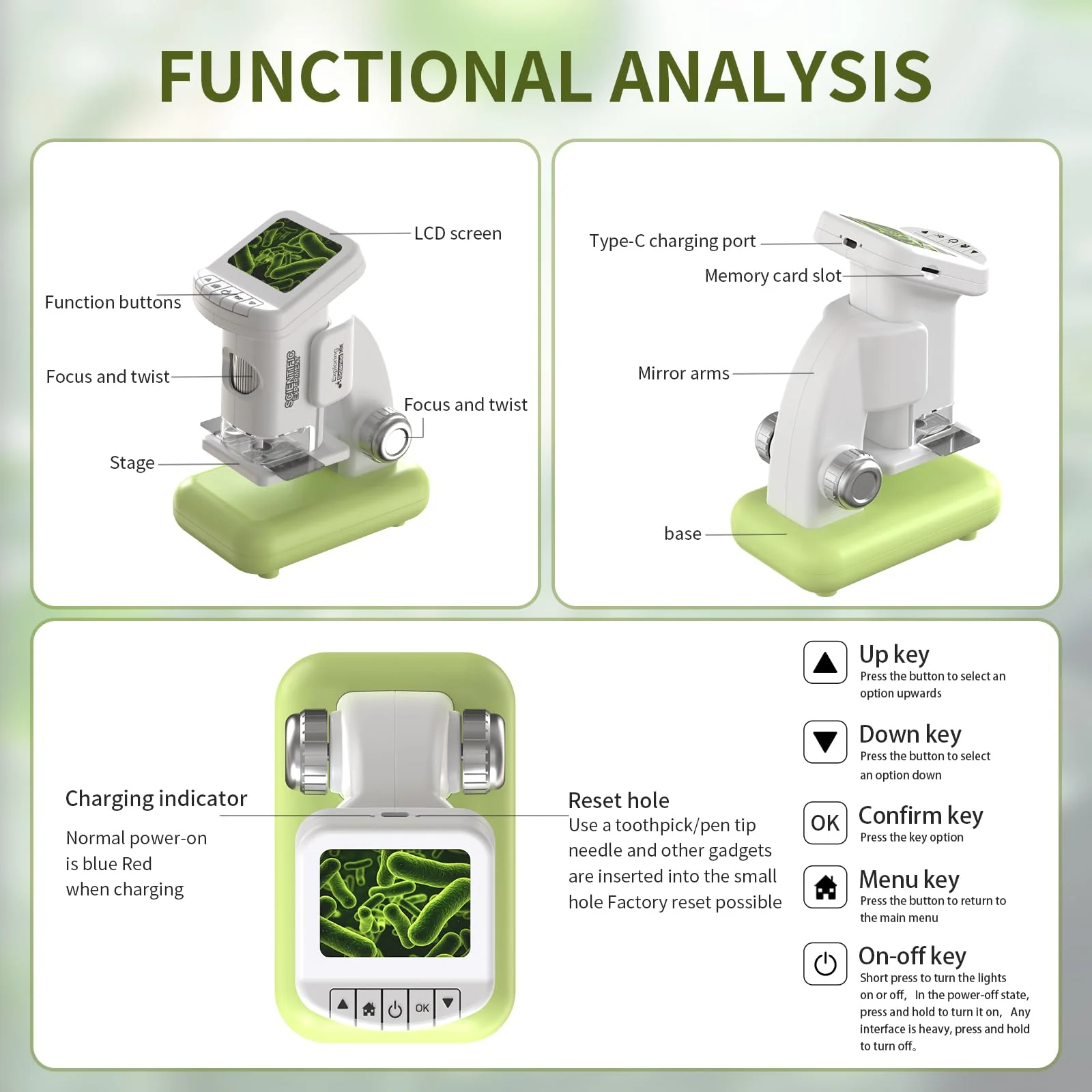 1200X Microscope for Kids 4K with 2 inch Screen STEM Digital Science Kit Rechargeable Handheld Mini Pocket Children Students Slides Portable Gift for Kids Ages 6 to 12 (Green) Green - Image 7