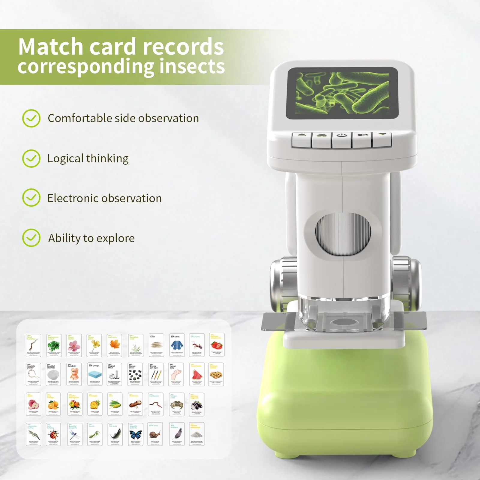 1200X Microscope for Kids 4K with 2 inch Screen STEM Digital Science Kit Rechargeable Handheld Mini Pocket Children Students Slides Portable Gift for Kids Ages 6 to 12 (Green) Green - Image 8