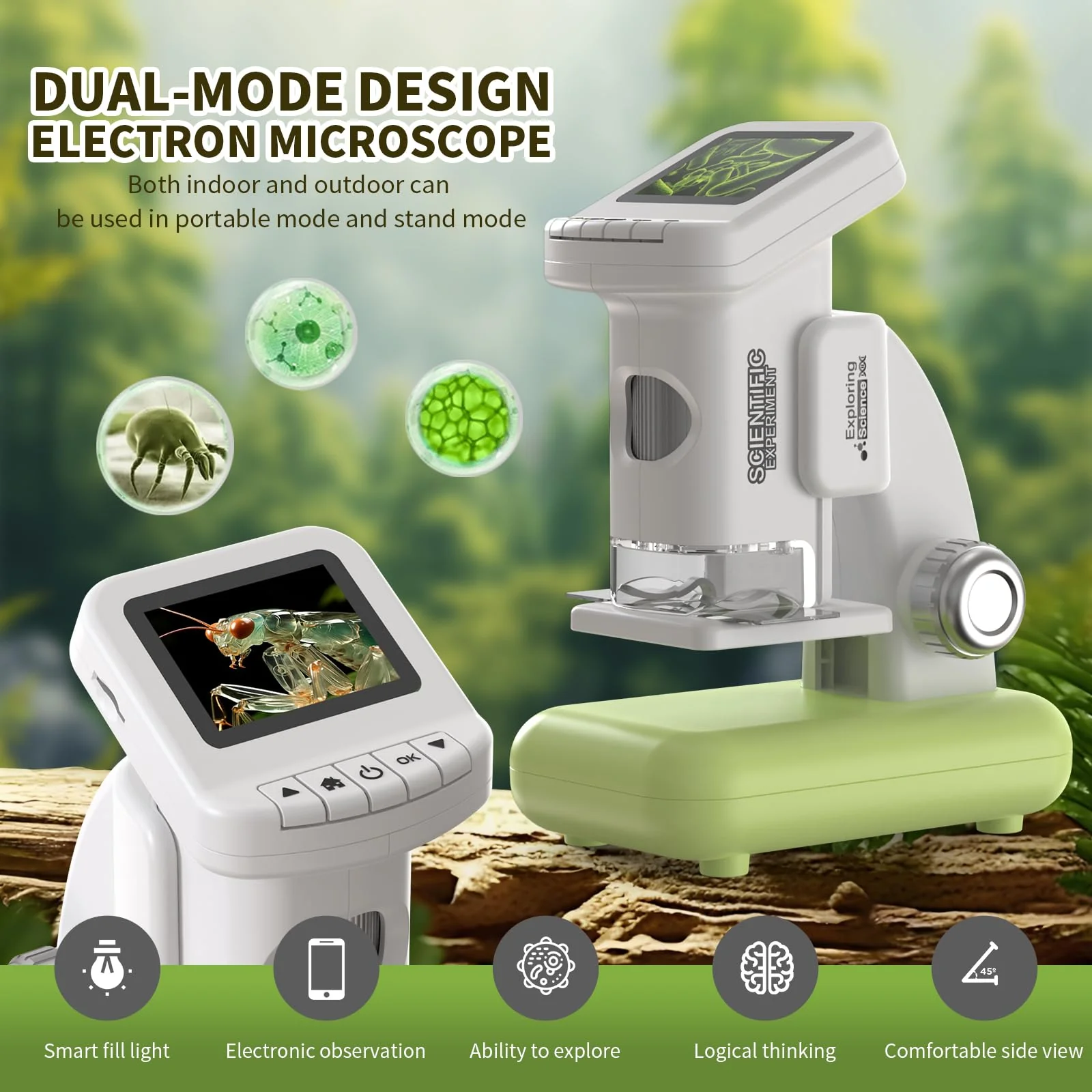 1200X Microscope for Kids 4K with 2 inch Screen STEM Digital Science Kit Rechargeable Handheld Mini Pocket Children Students Slides Portable Gift for Kids Ages 6 to 12 (Green) Green - Image 9