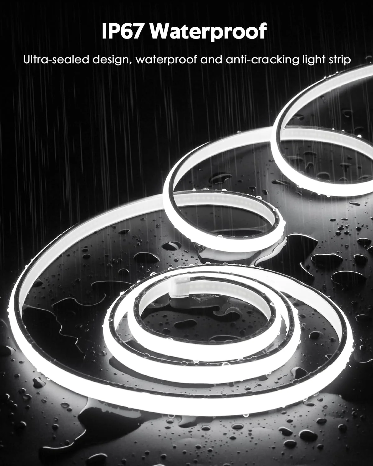 120V COB LED Rope Lights 16.4FT Outdoor LED Strip Lights Waterproof Daylight White 6000K Super Bright Flexible LED Tape Lights with Switch Plug in 288Leds/M for Indoor Exquisite Wall Decor 5M - Image 4