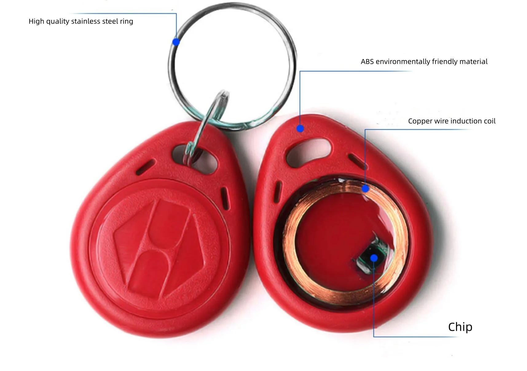 125kHz T5577 RFID Key Fob Proximity ID Token Label Rewritable(10PCS) (Red) Red - Image 3
