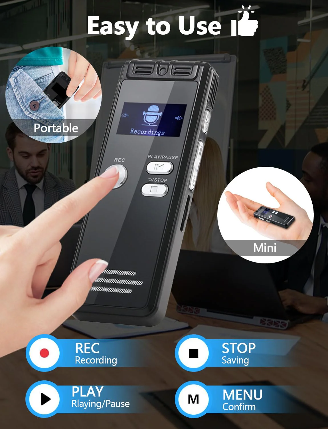 128GB Digital Voice Activated Recorder with Playback - 9104 Hours Audio Recorder, 3072 Kbps HD Recording and Noise-Canceling Voice-Activated Recording, Audio Recording Device for Lectures/Meeting 128GB - Image 5