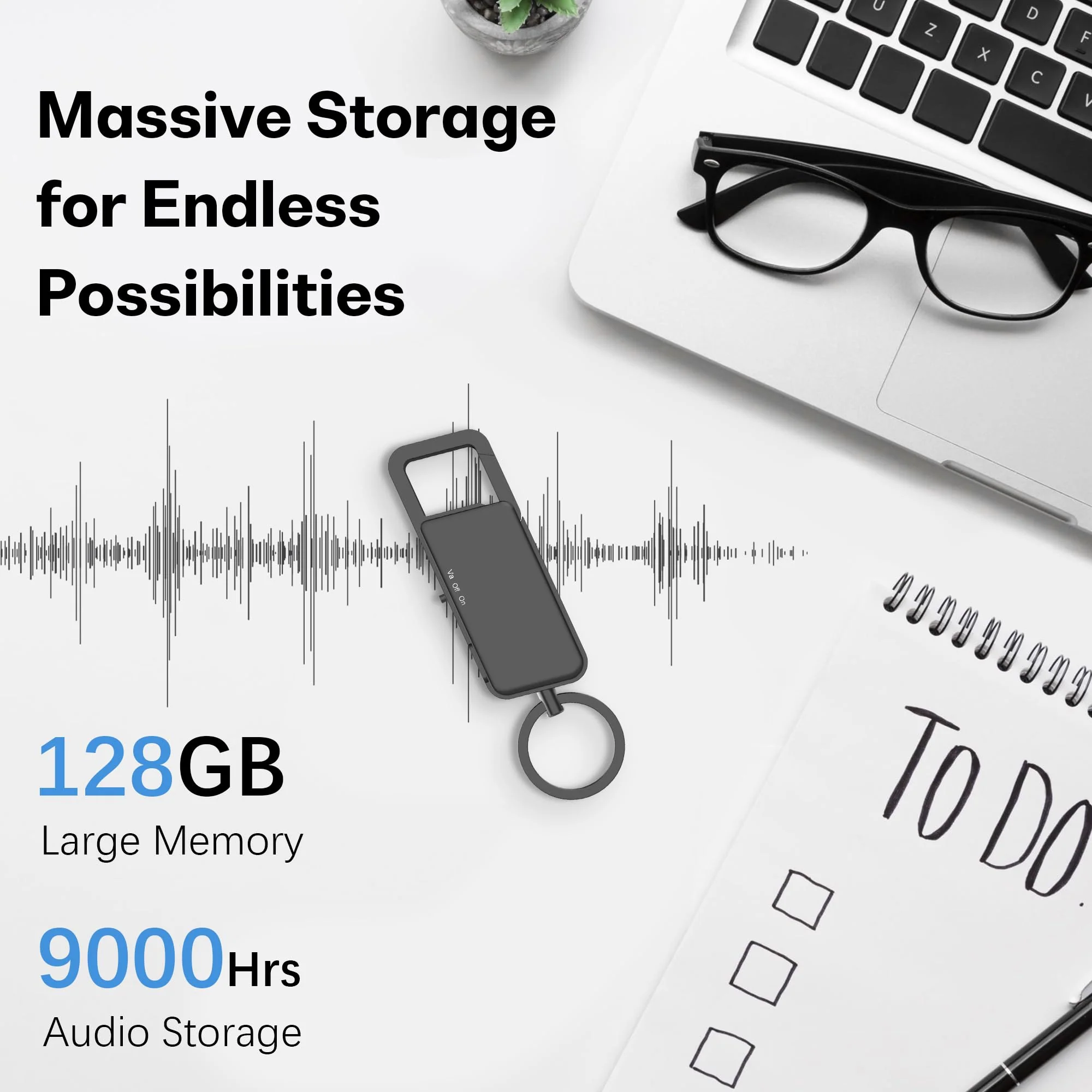 128GB Digital Voice Recorder – 9000 Hours Storage, 24-Hour Battery, Intelligent Noise Reduction, USB-C Voice Activated Audio Recorder for Meetings, Lectures, Interviews 128GB - Image 4