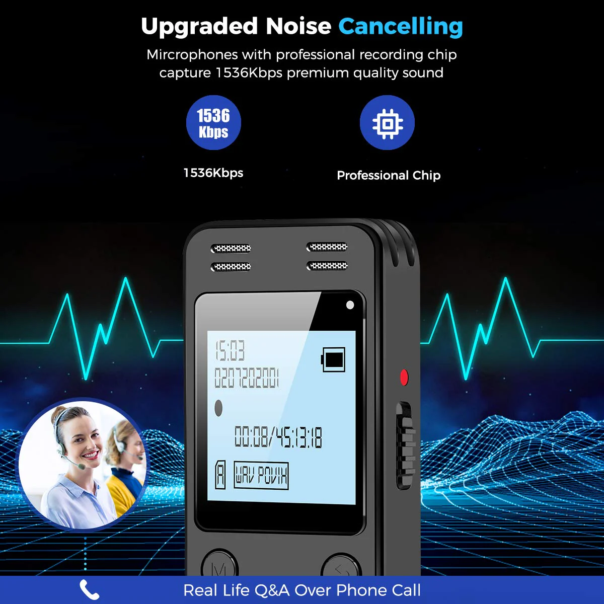 128GB Digital Voice Recorder for Lectures Meetings - EVIDA 9296 Hours Voice Activated Recording Device Audio Recorder with Playback,Password - Image 2