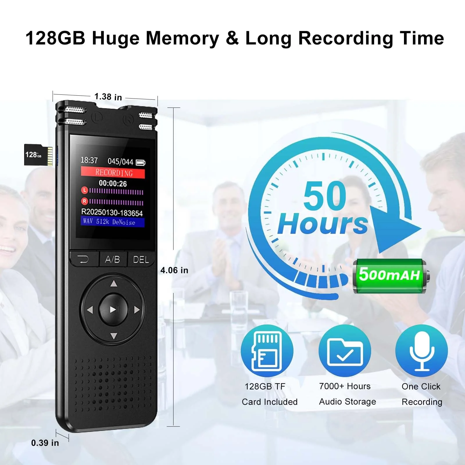 128GB Digital Voice Recorder with Playback Upgraded Voice Activated Recording with Premium Noise Reduction Dictaphone Device Perfect for Lectures Meetings Interviews - Image 3