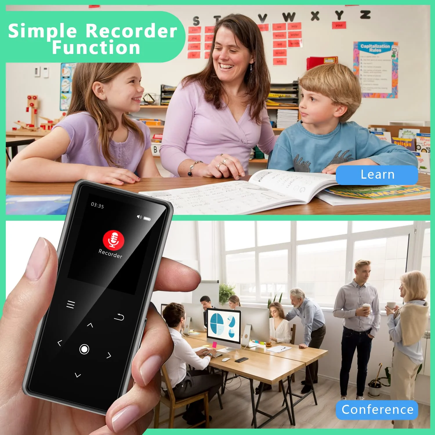 128GB MP3 Player with Bluetooth 5.2, AiMoonsa Music Player with Built-in HD Speaker, FM Radio, Voice Recorder, HiFi Sound, E-Book Function, Earphones Included (Black 128G) Black 128G - Image 6