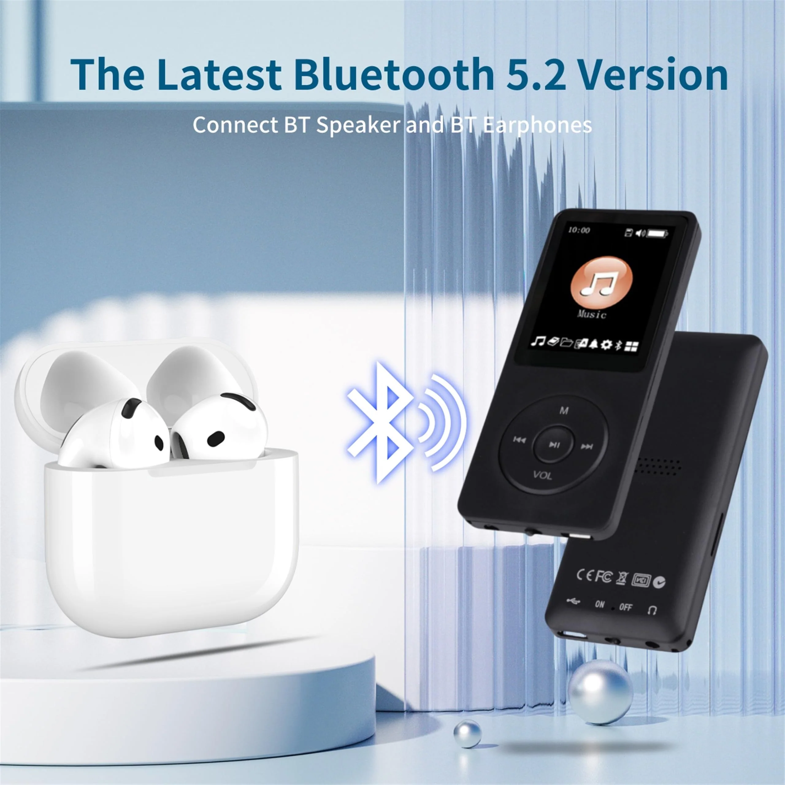 128GB MP3 Player with Bluetooth 5.2 Portable Multi-Function Music Player with HD Speaker,FM Radio, Voice Recorder, E-Book Slim Design Metal Shell (Earphones Included) Black - Image 2