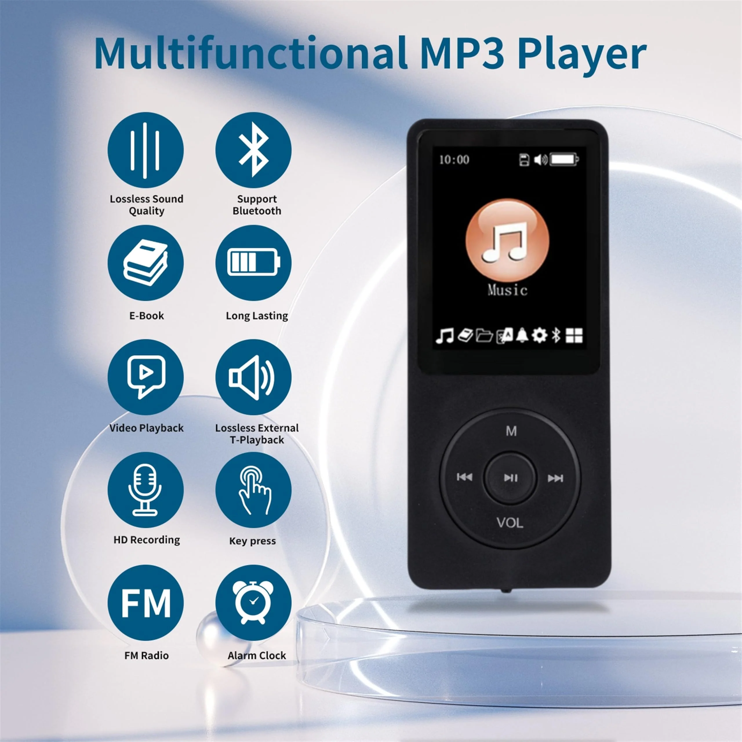 128GB MP3 Player with Bluetooth 5.2 Portable Multi-Function Music Player with HD Speaker,FM Radio, Voice Recorder, E-Book Slim Design Metal Shell (Earphones Included) Black - Image 3