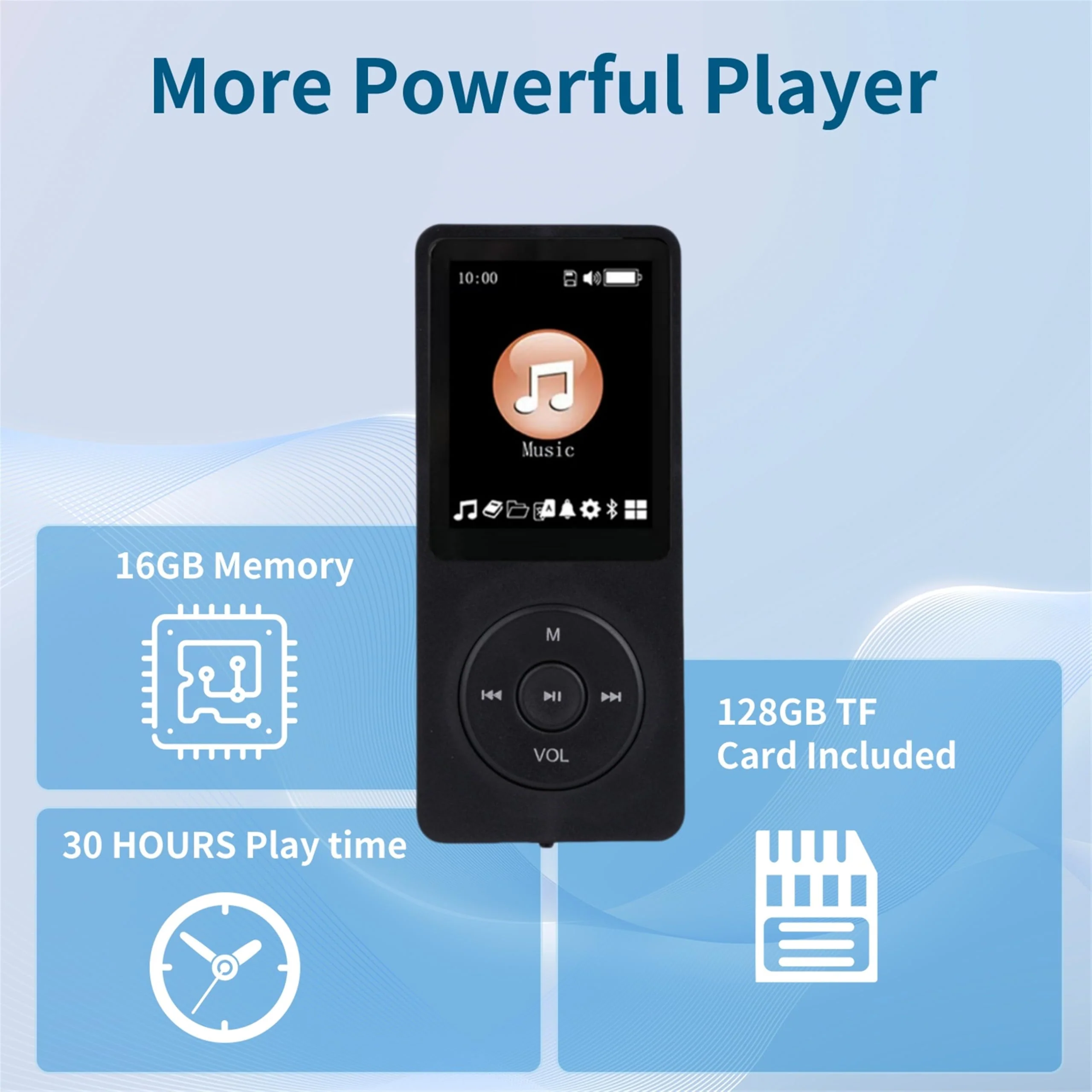 128GB MP3 Player with Bluetooth 5.2 Portable Multi-Function Music Player with HD Speaker,FM Radio, Voice Recorder, E-Book Slim Design Metal Shell (Earphones Included) Black - Image 5