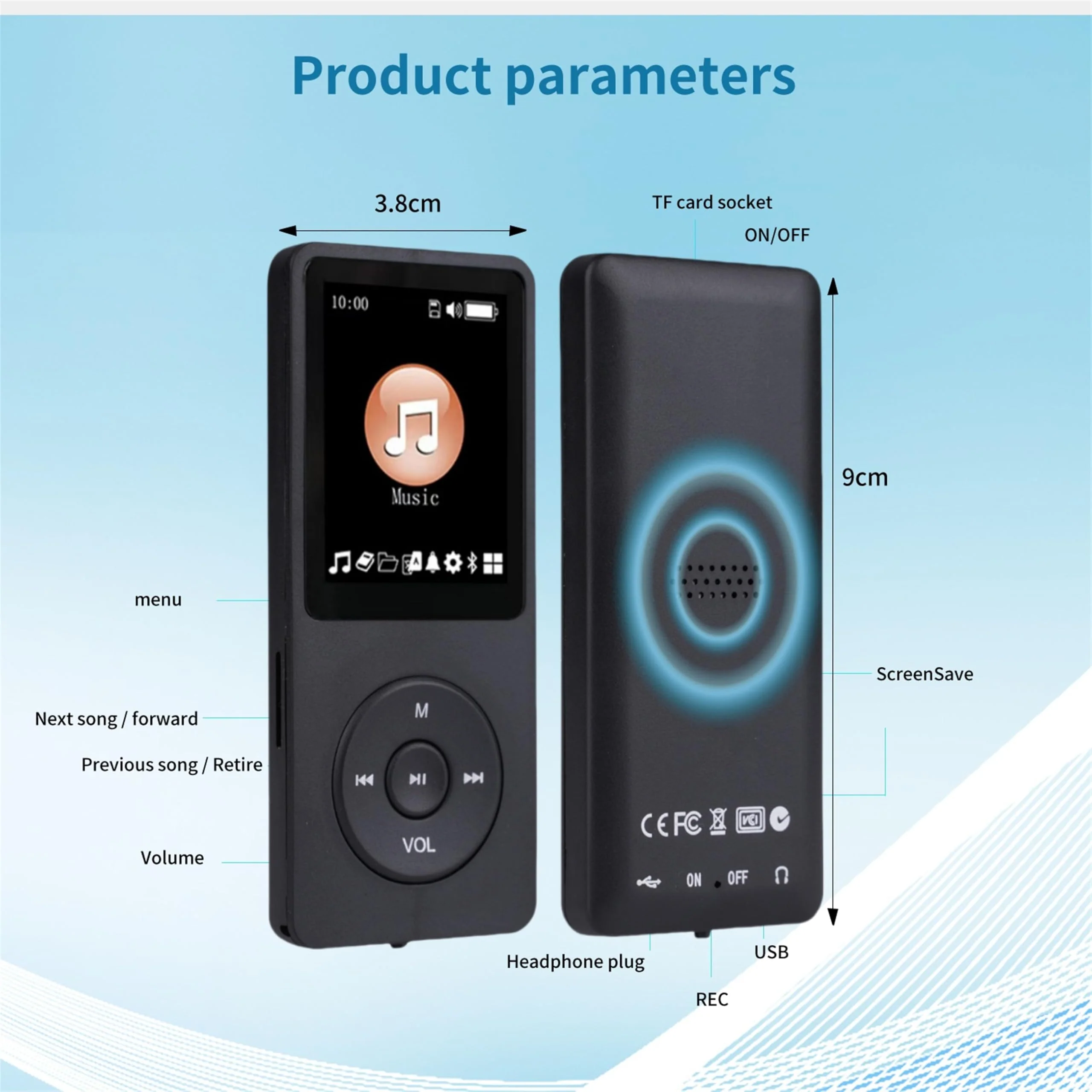 128GB MP3 Player with Bluetooth 5.2 Portable Multi-Function Music Player with HD Speaker,FM Radio, Voice Recorder, E-Book Slim Design Metal Shell (Earphones Included) Black - Image 7