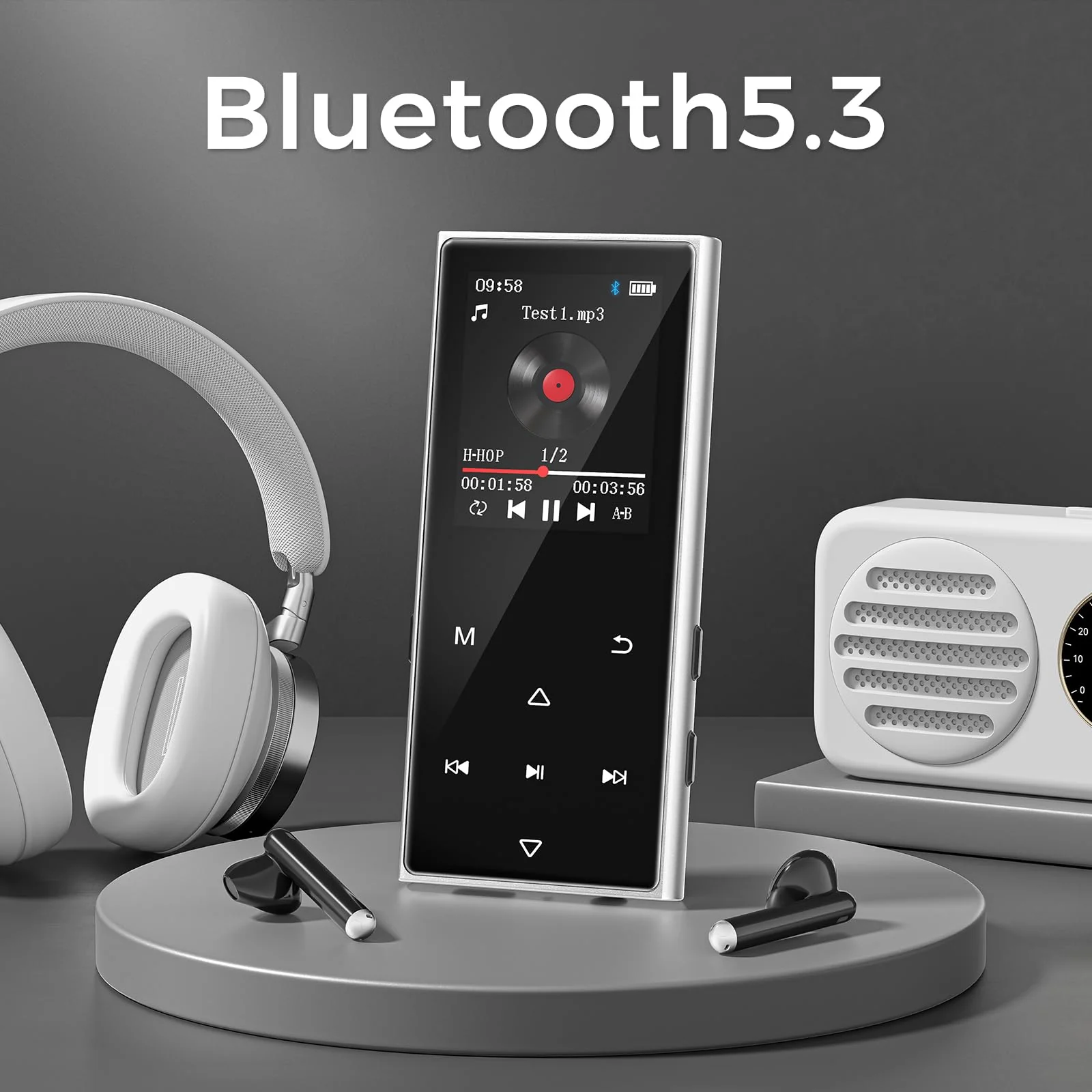 128GB MP3 Player with Bluetooth 5.3, AGXOV Music Player with Built-in HD Speaker, FM Radio, Voice Recorder, HiFi Sound, E-Book, Earphones Included (1.77''128GB) 1.77''128GB - Image 2