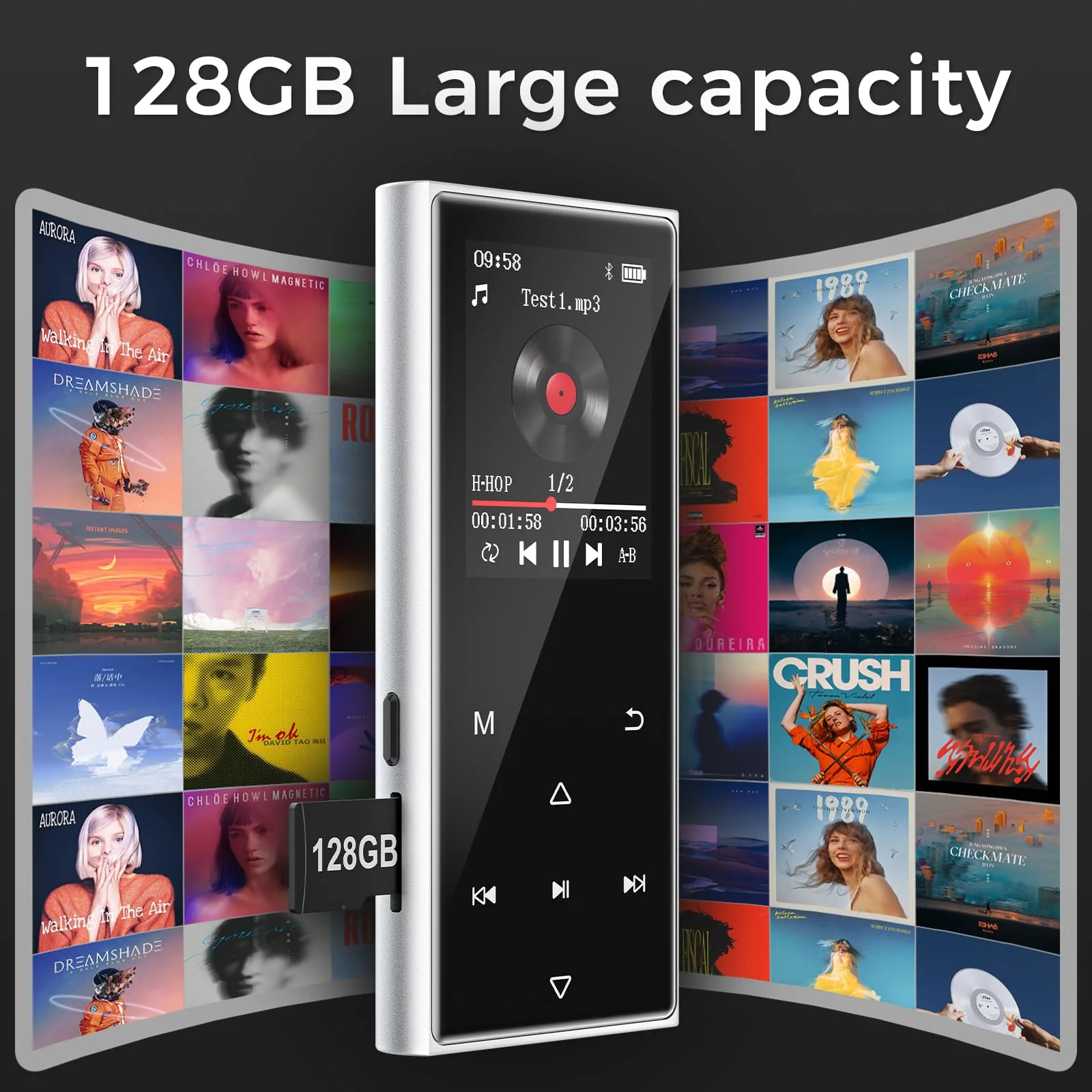 128GB MP3 Player with Bluetooth 5.3, AGXOV Music Player with Built-in HD Speaker, FM Radio, Voice Recorder, HiFi Sound, E-Book, Earphones Included (1.77''128GB) 1.77''128GB - Image 3