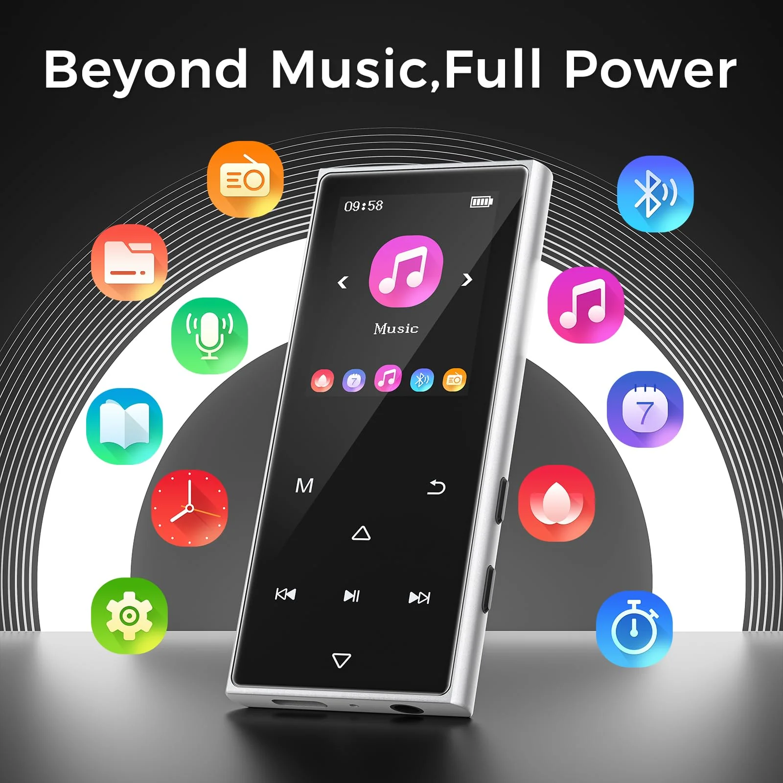128GB MP3 Player with Bluetooth 5.3, AGXOV Music Player with Built-in HD Speaker, FM Radio, Voice Recorder, HiFi Sound, E-Book, Earphones Included (1.77''128GB) 1.77''128GB - Image 5