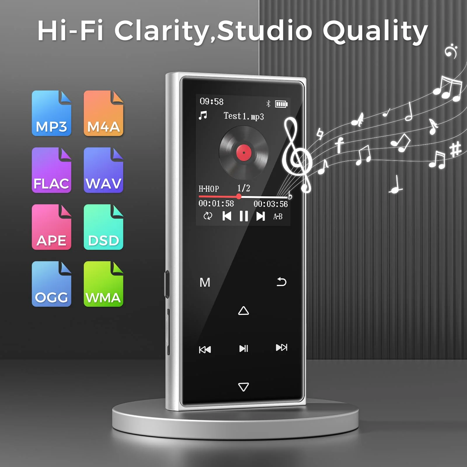 128GB MP3 Player with Bluetooth 5.3, AGXOV Music Player with Built-in HD Speaker, FM Radio, Voice Recorder, HiFi Sound, E-Book, Earphones Included (1.77''128GB) 1.77''128GB - Image 6