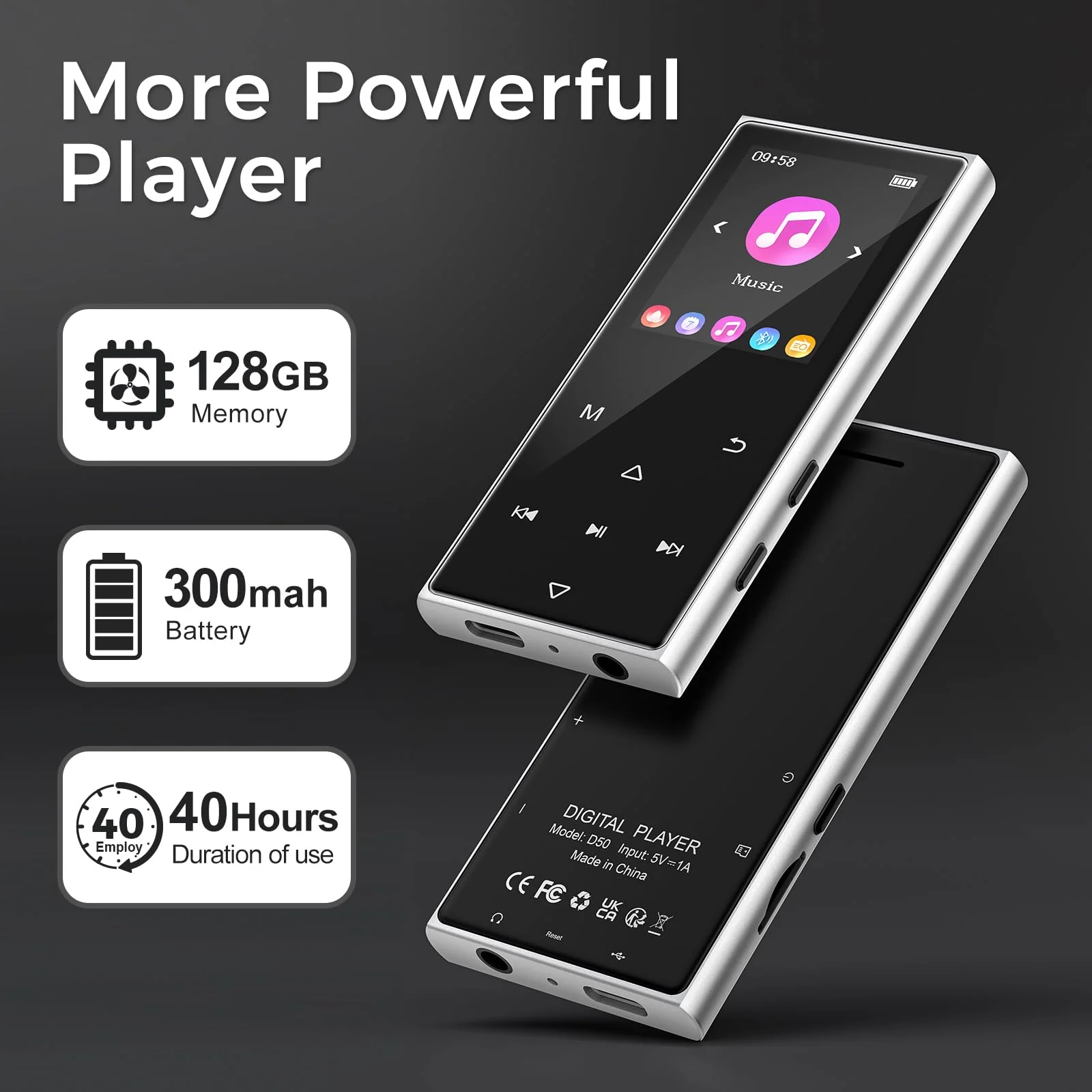 128GB MP3 Player with Bluetooth 5.3, AGXOV Music Player with Built-in HD Speaker, FM Radio, Voice Recorder, HiFi Sound, E-Book, Earphones Included (1.77''128GB) 1.77''128GB - Image 7