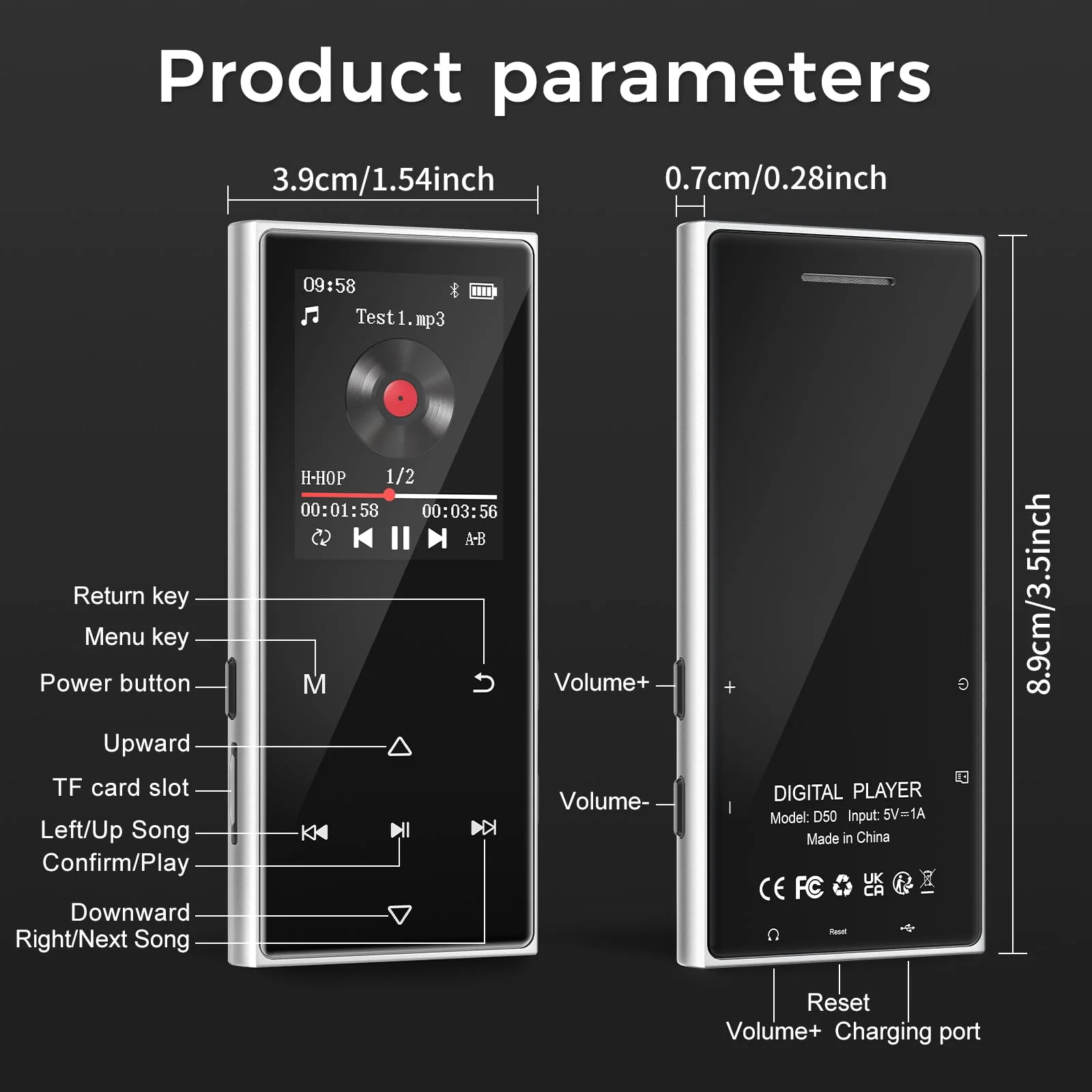 128GB MP3 Player with Bluetooth 5.3, AGXOV Music Player with Built-in HD Speaker, FM Radio, Voice Recorder, HiFi Sound, E-Book, Earphones Included (1.77''128GB) 1.77''128GB - Image 8