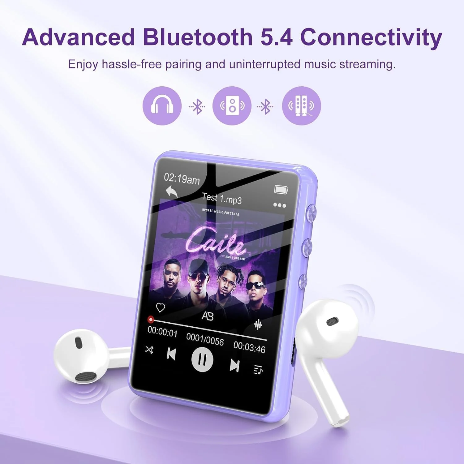 128GB MP3 Player with Bluetooth 5.4, ZAQE 2.4" Portable Multifunctional Music Bluetooth MP3 Player with Speaker, FM Radio, Voice Recorder, Alarm Clock 128GB-Purple - Image 2