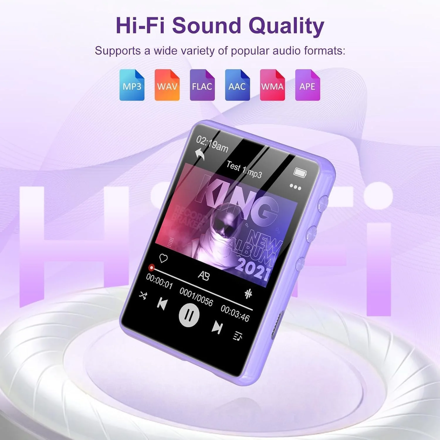 128GB MP3 Player with Bluetooth 5.4, ZAQE 2.4" Portable Multifunctional Music Bluetooth MP3 Player with Speaker, FM Radio, Voice Recorder, Alarm Clock 128GB-Purple - Image 4