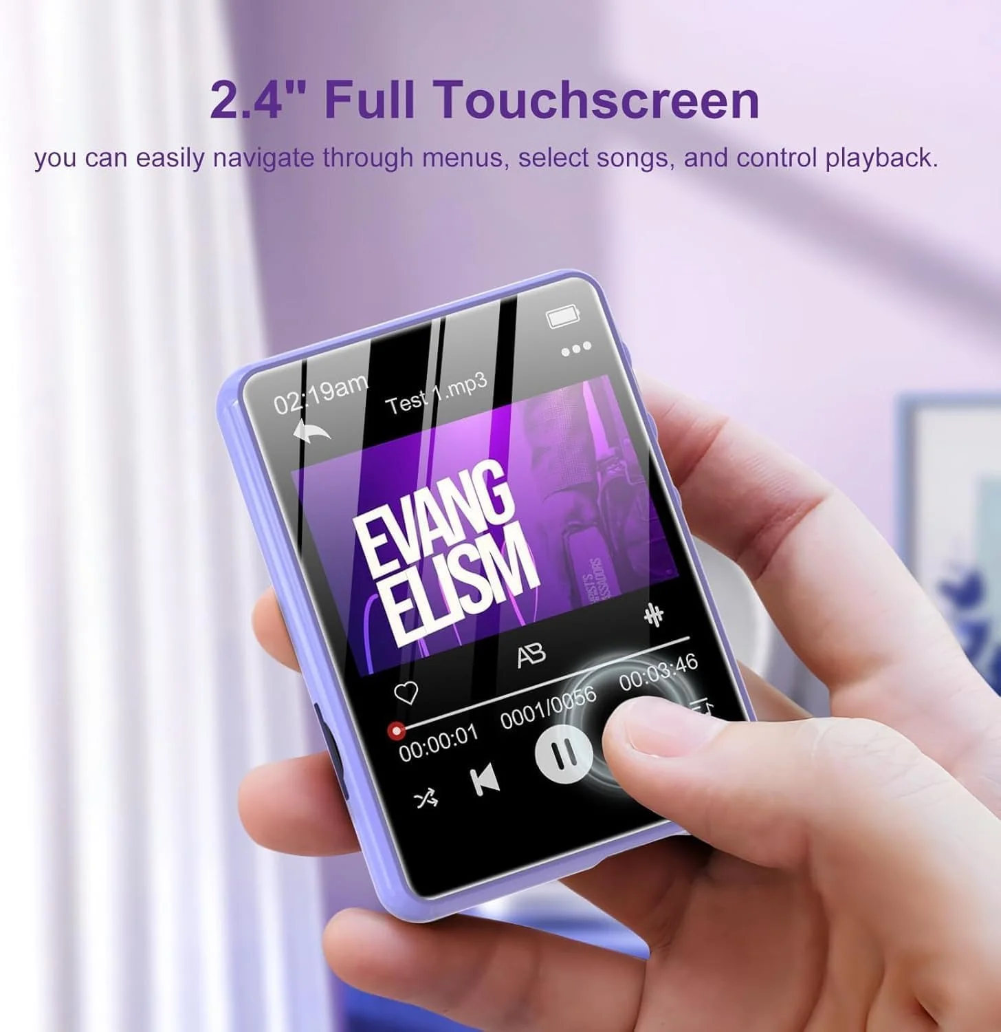 128GB MP3 Player with Bluetooth 5.4, ZAQE 2.4" Portable Multifunctional Music Bluetooth MP3 Player with Speaker, FM Radio, Voice Recorder, Alarm Clock 128GB-Purple - Image 5