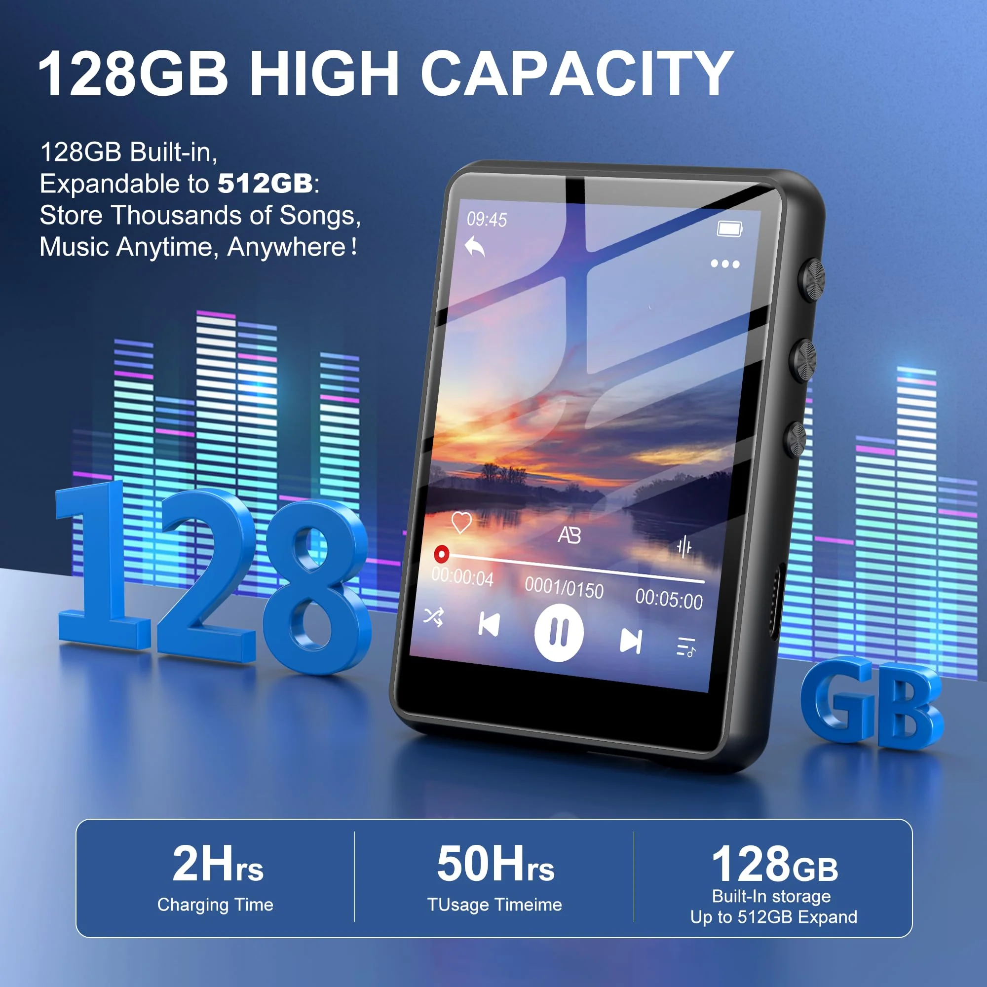 128GB MP3 Player with Bluetooth Black- SWOFY M4 Music Player with Bluetooth 5.4, 2.4" Portable HiFi MP3 Player with FM Radio, HD Speaker, E-Book,Voice Recorder, Digital Music Player Earphones Included 2.4" Black-128GB - Image 2