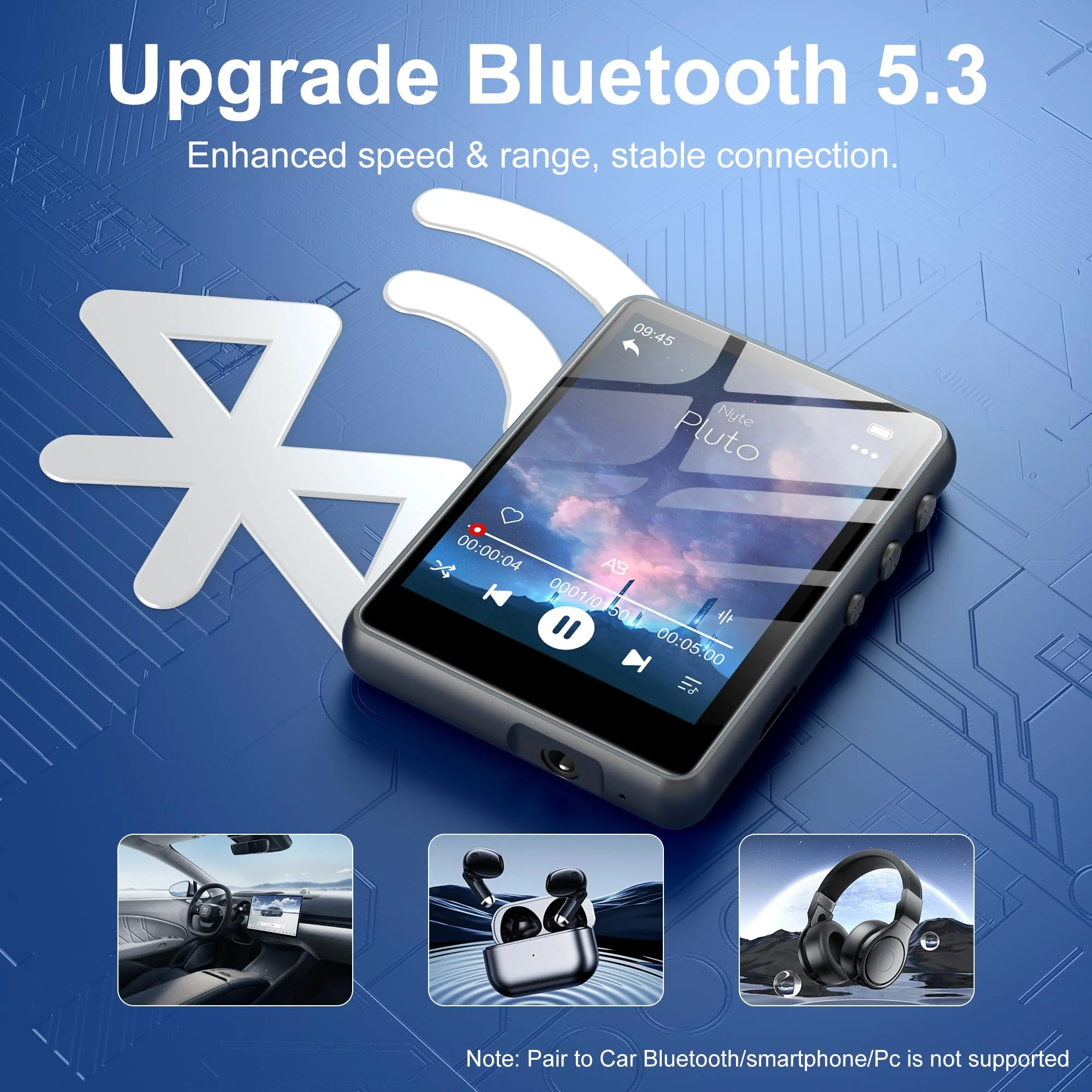 128GB MP3 Player with Bluetooth Black- SWOFY M4 Music Player with Bluetooth 5.4, 2.4" Portable HiFi MP3 Player with FM Radio, HD Speaker, E-Book,Voice Recorder, Digital Music Player Earphones Included 2.4" Black-128GB - Image 3