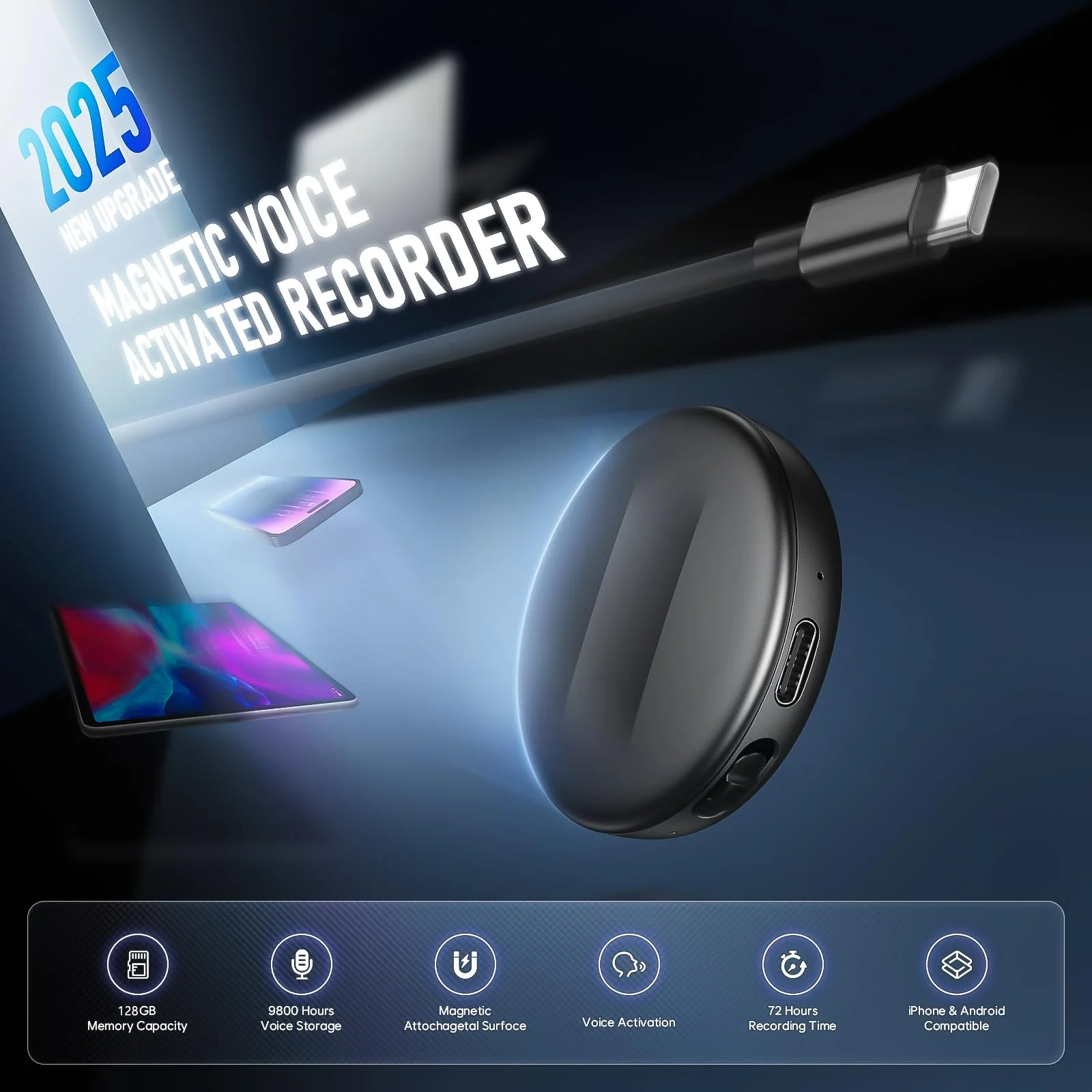 128GB Natesukii Magnetic Voice Activated Recorder - 9800Hrs Recording Device with Al-Intelligent Triple Noise Reduction Portable Dictaphone Digital Voice Recorder with Playback for Lecture Meeting 128GB - Image 2